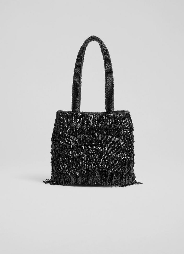 Black beaded clutch bag hotsell