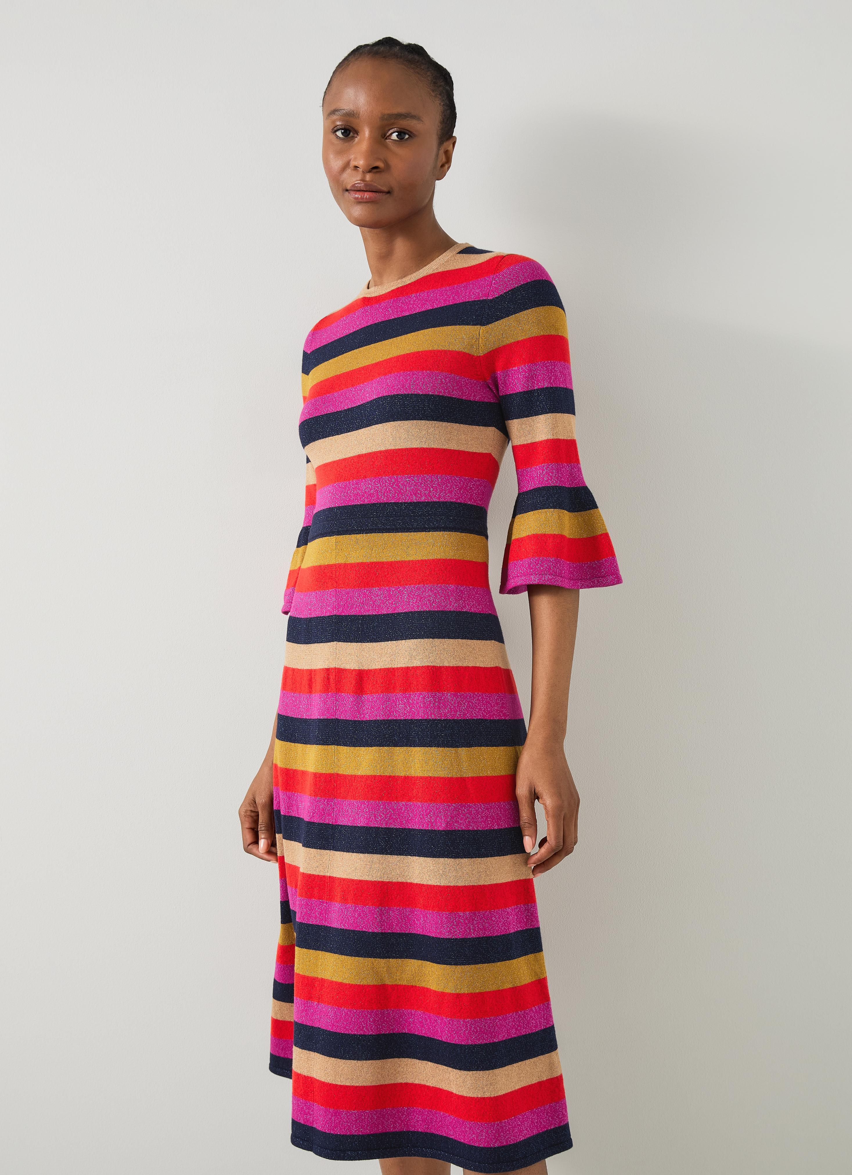 Alice Pink Multi Stripe Metallic Knit Frill Dress