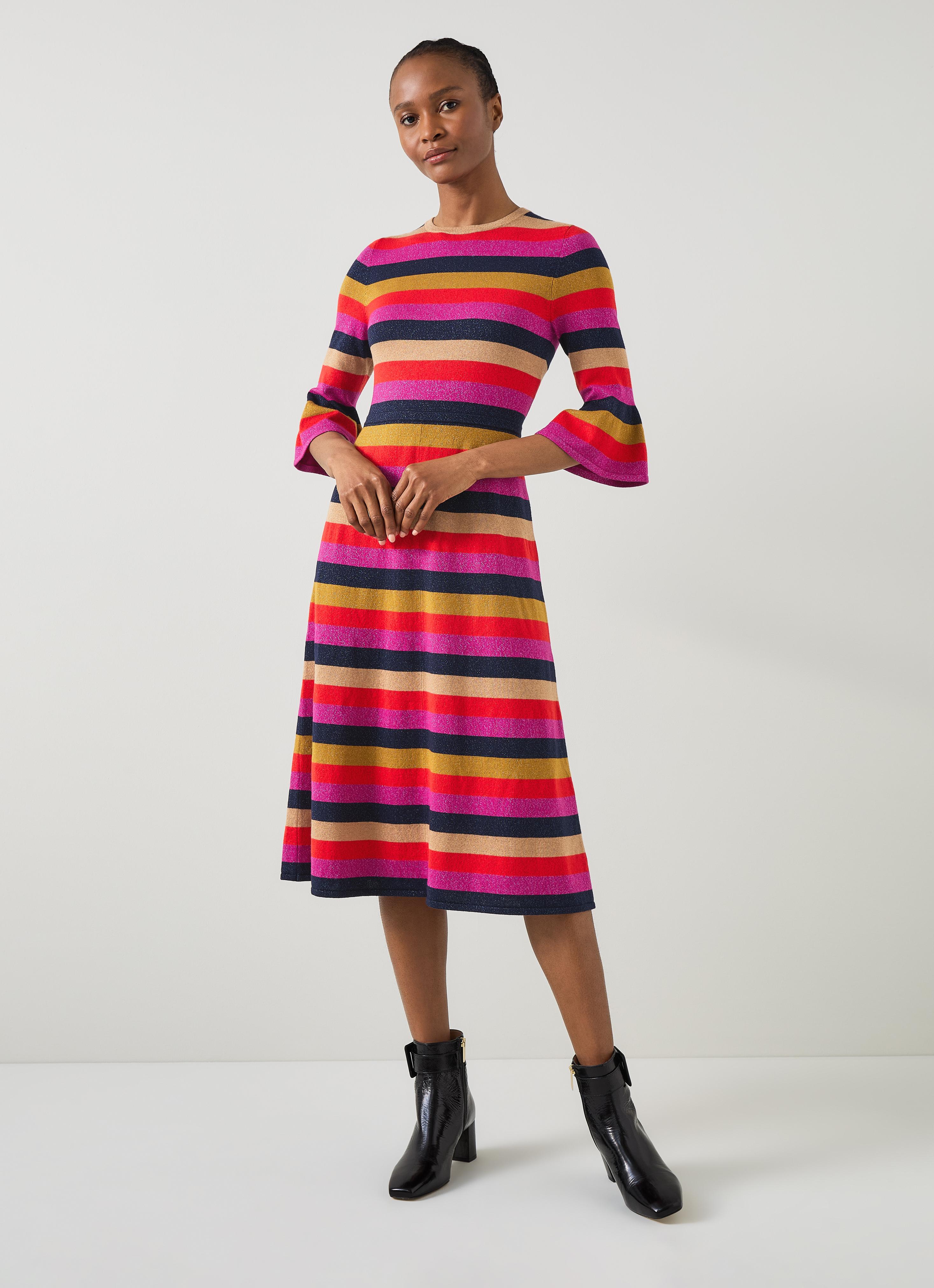 Alice Pink Multi Stripe Metallic Knit Frill Dress | Clothing  