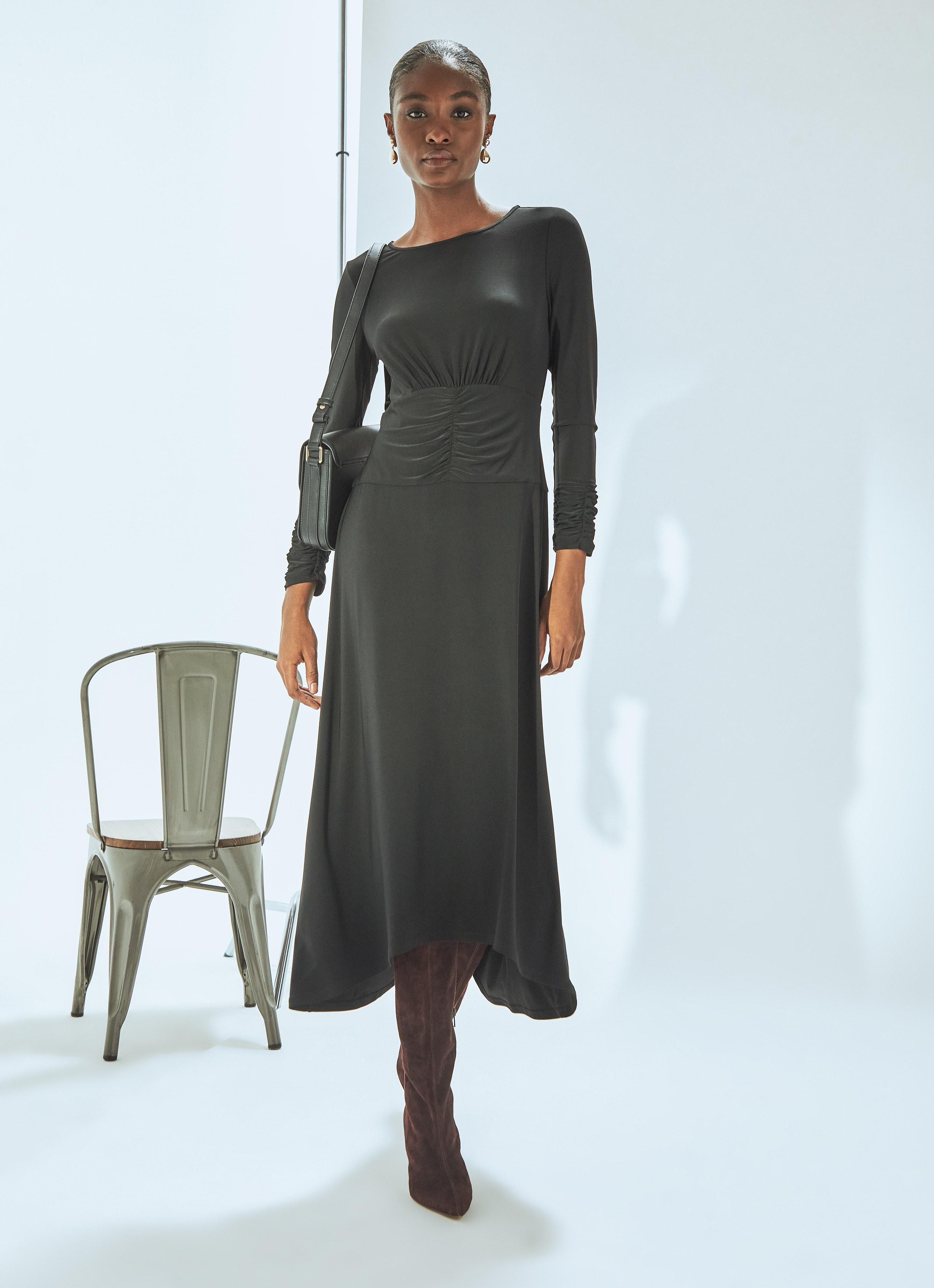 【美品】Long Sleeve Ribbed Shirt Dress Christie Black Rouched Bodice Jersey Dress | Clothing | Sale