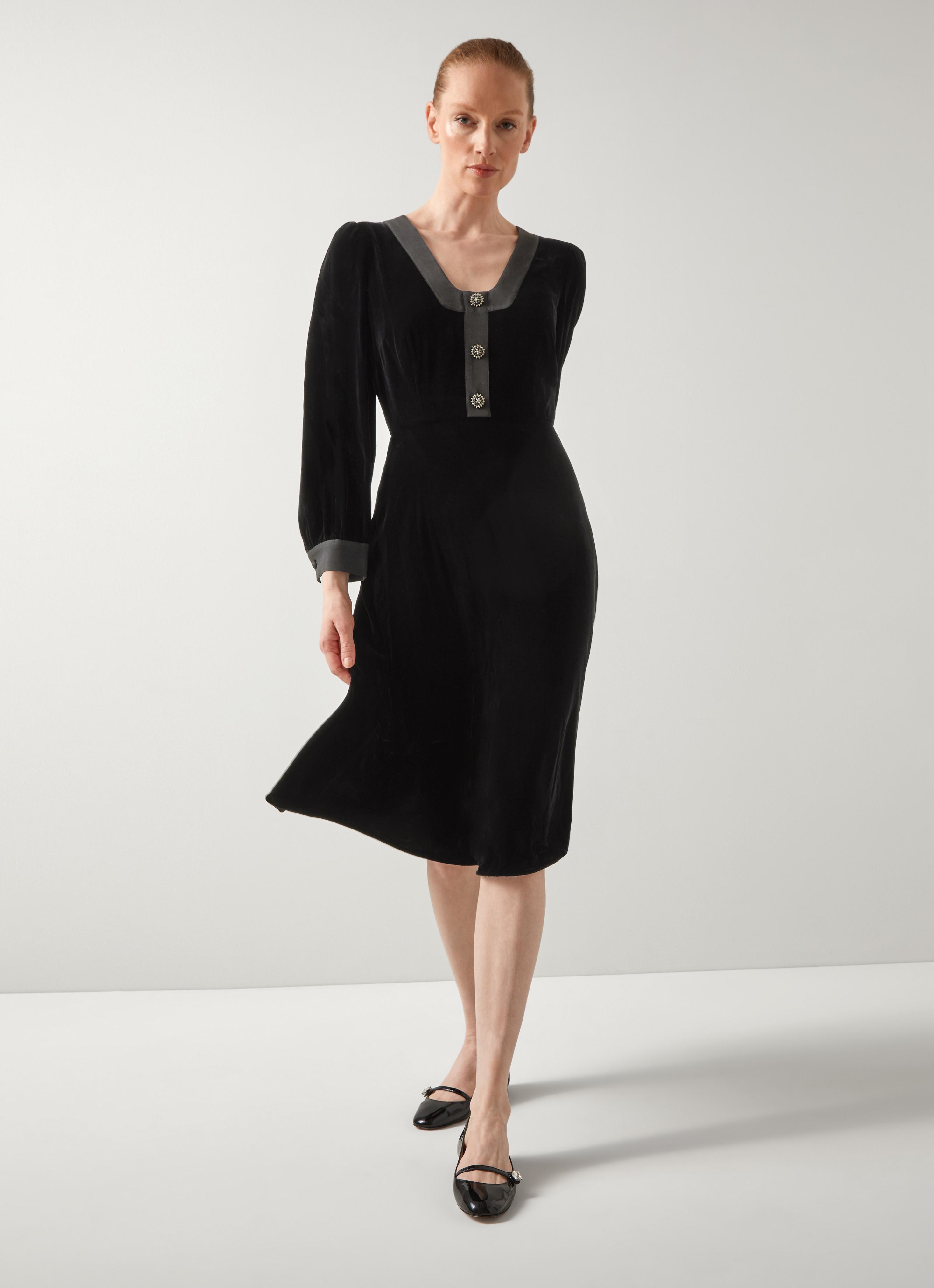 meer.メーア CIRCLE CUT VELOUR DRESS ブラック 新品 Cordelia Black Black Velvet Satin Trim Dress | Dresses | Clothing