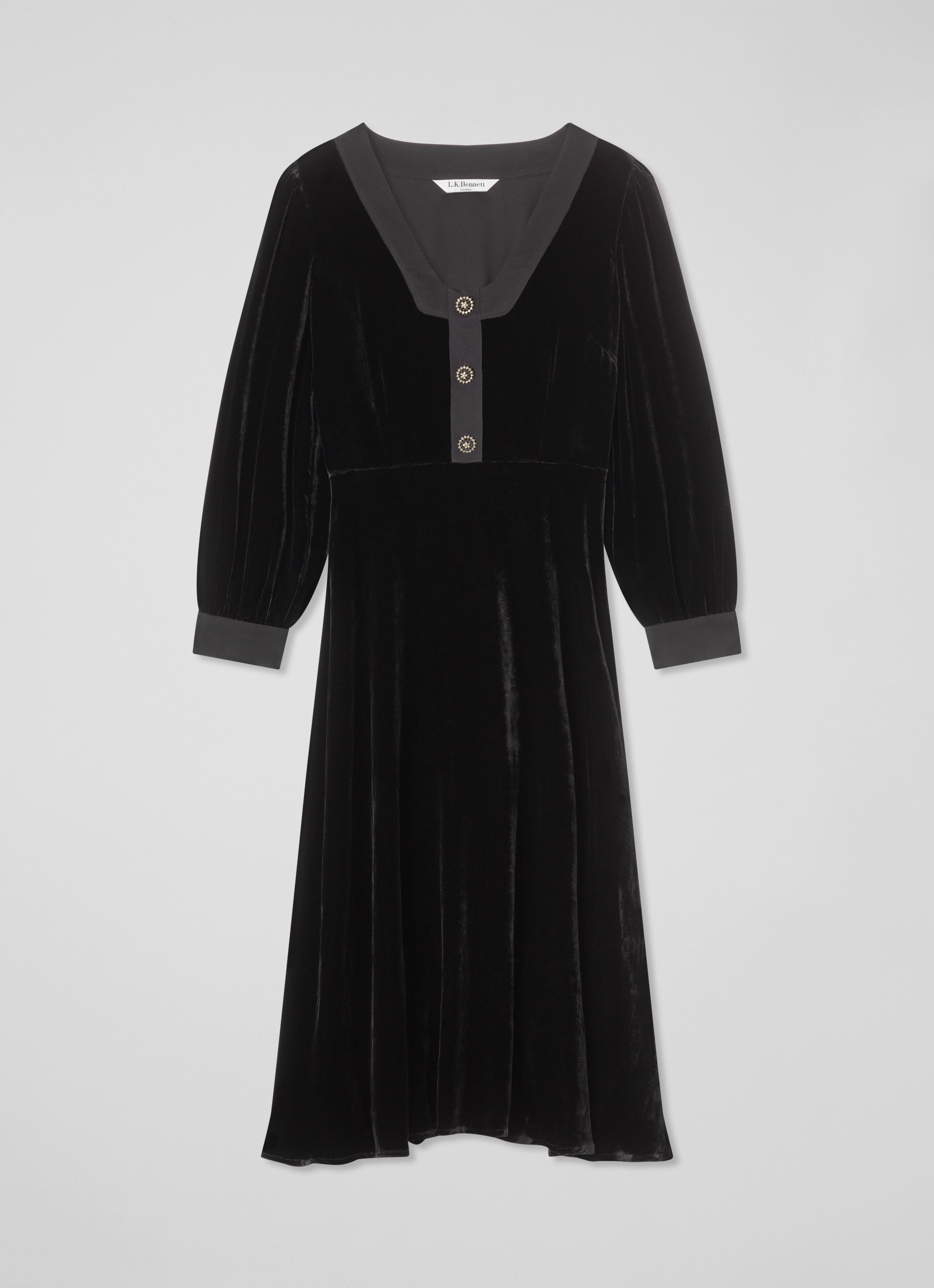 Cordelia Black Black Velvet Satin Trim Dress | Dresses | Clothing