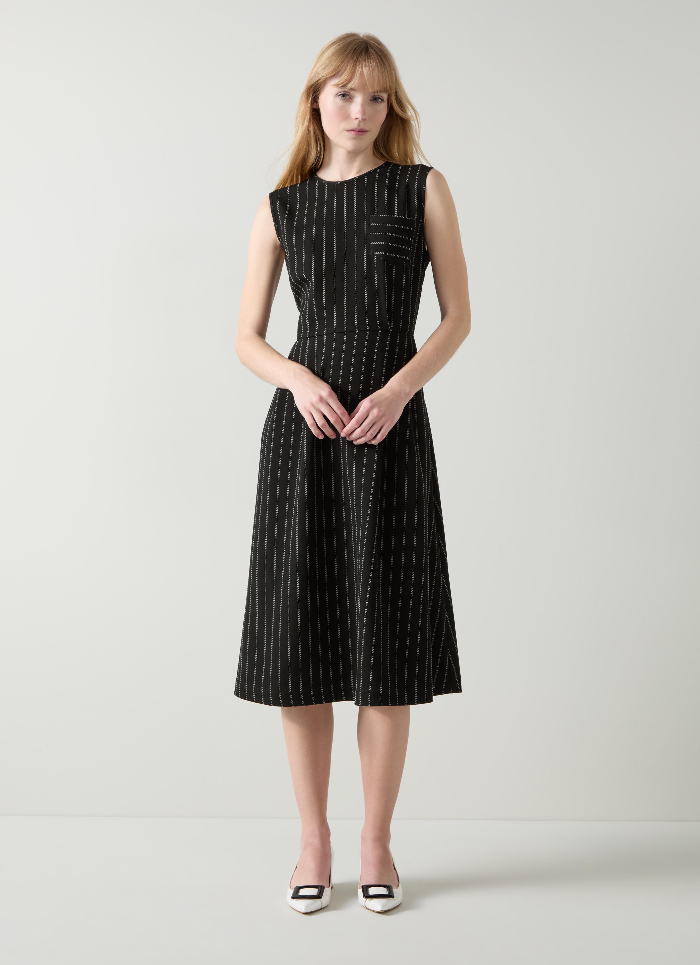 Ellis Black &Cream Pinstripe Sleeveless Dress Clothing Sale