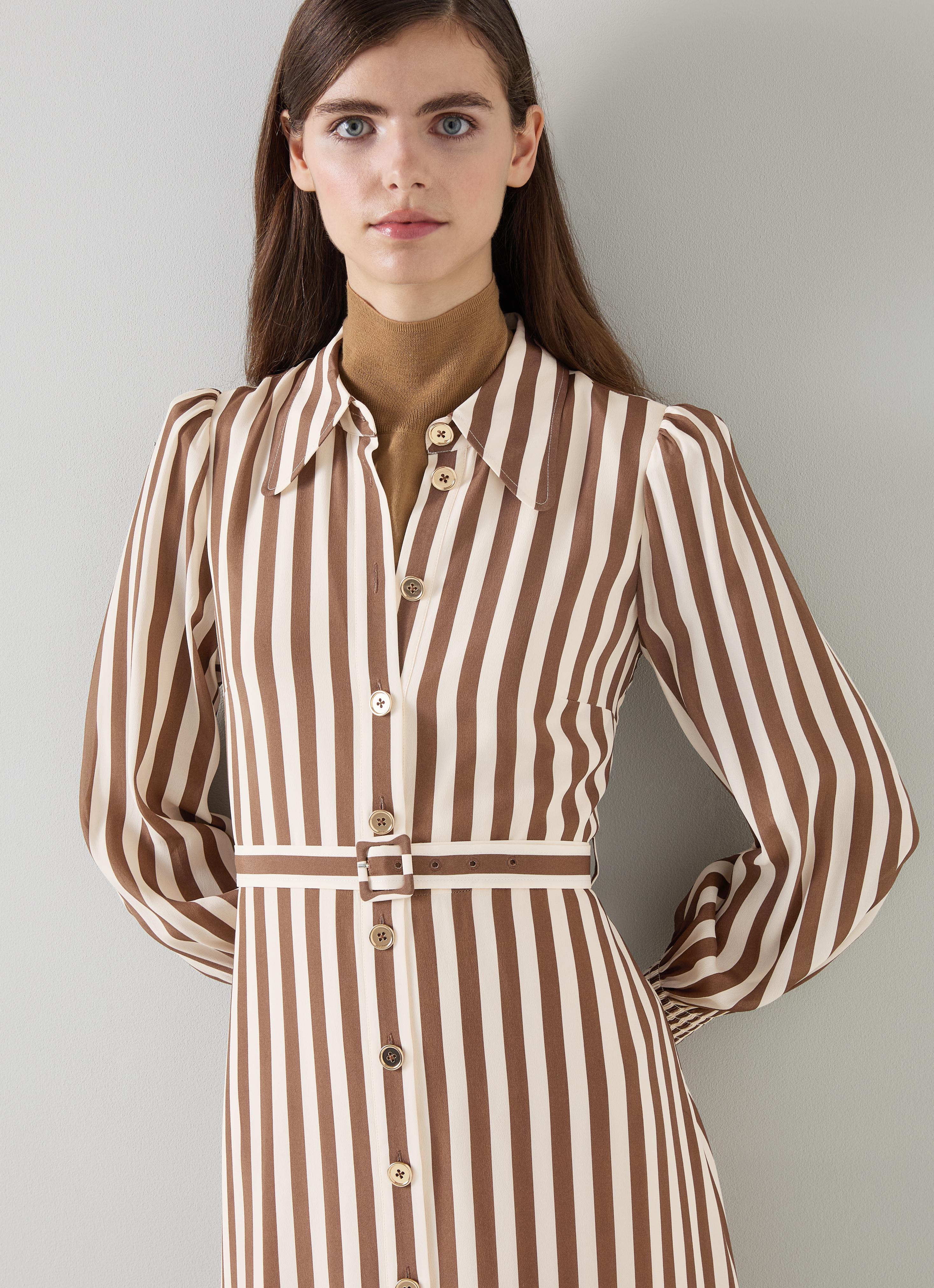 Emelia Chocolate & Birch Candy Stripe Shirt Dress | Clothing | Sale |  Collections