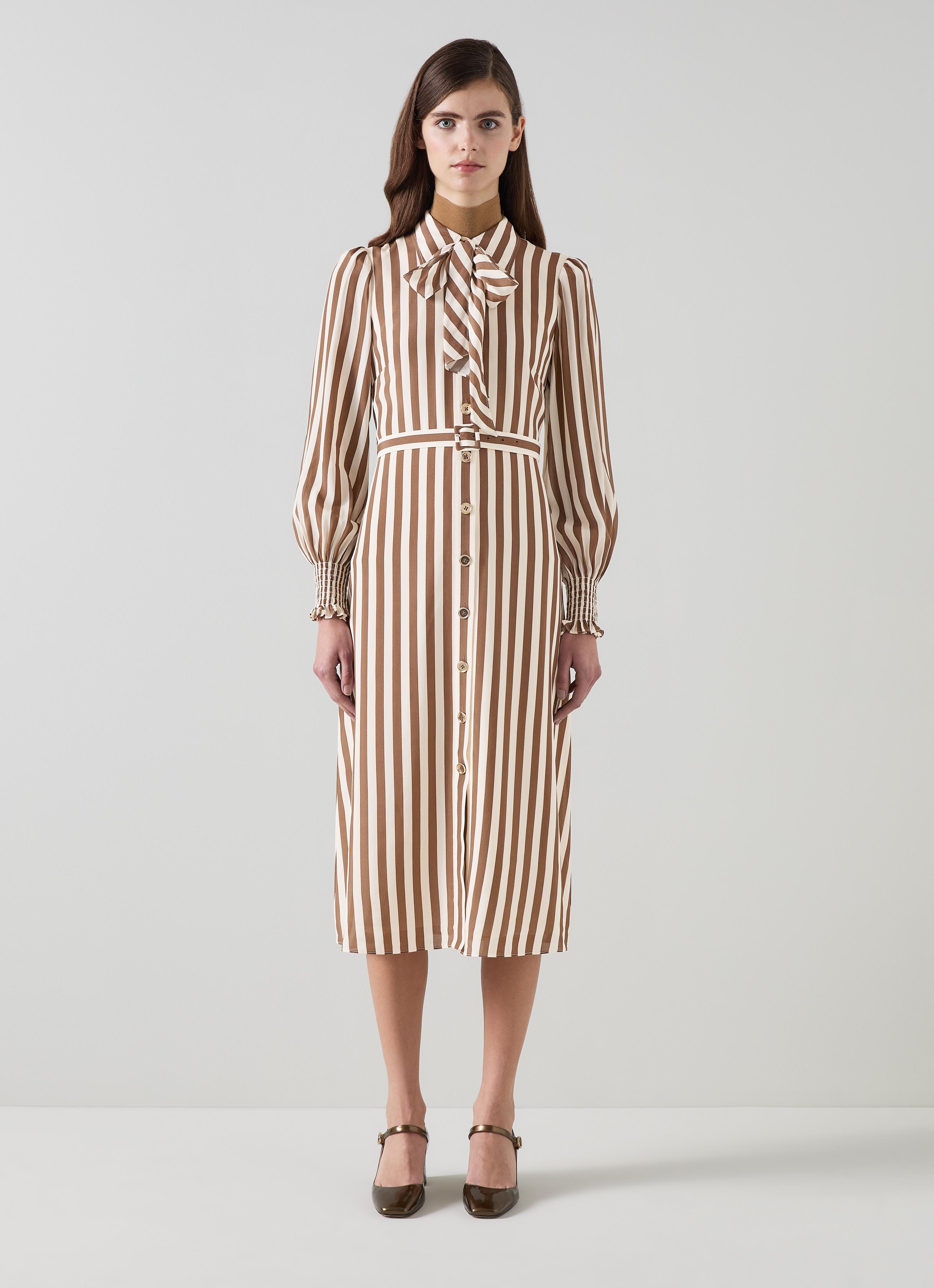 Emelia Chocolate & Birch Candy Stripe Shirt Dress | Clothing