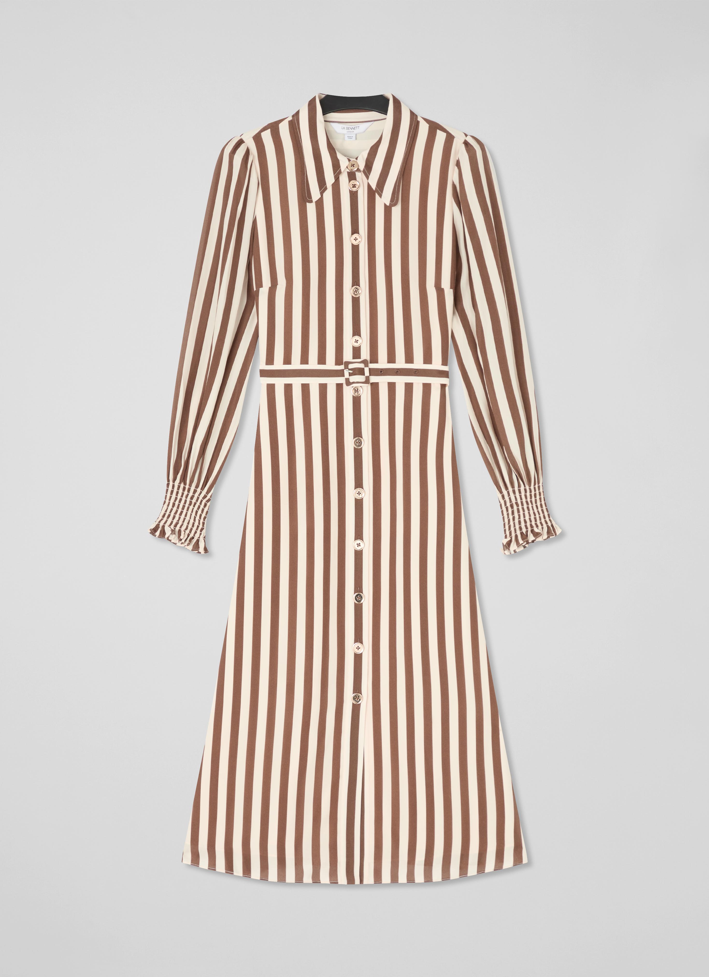 blue dress for baby girl Day Striped Shirt Dress- Brown main image 0