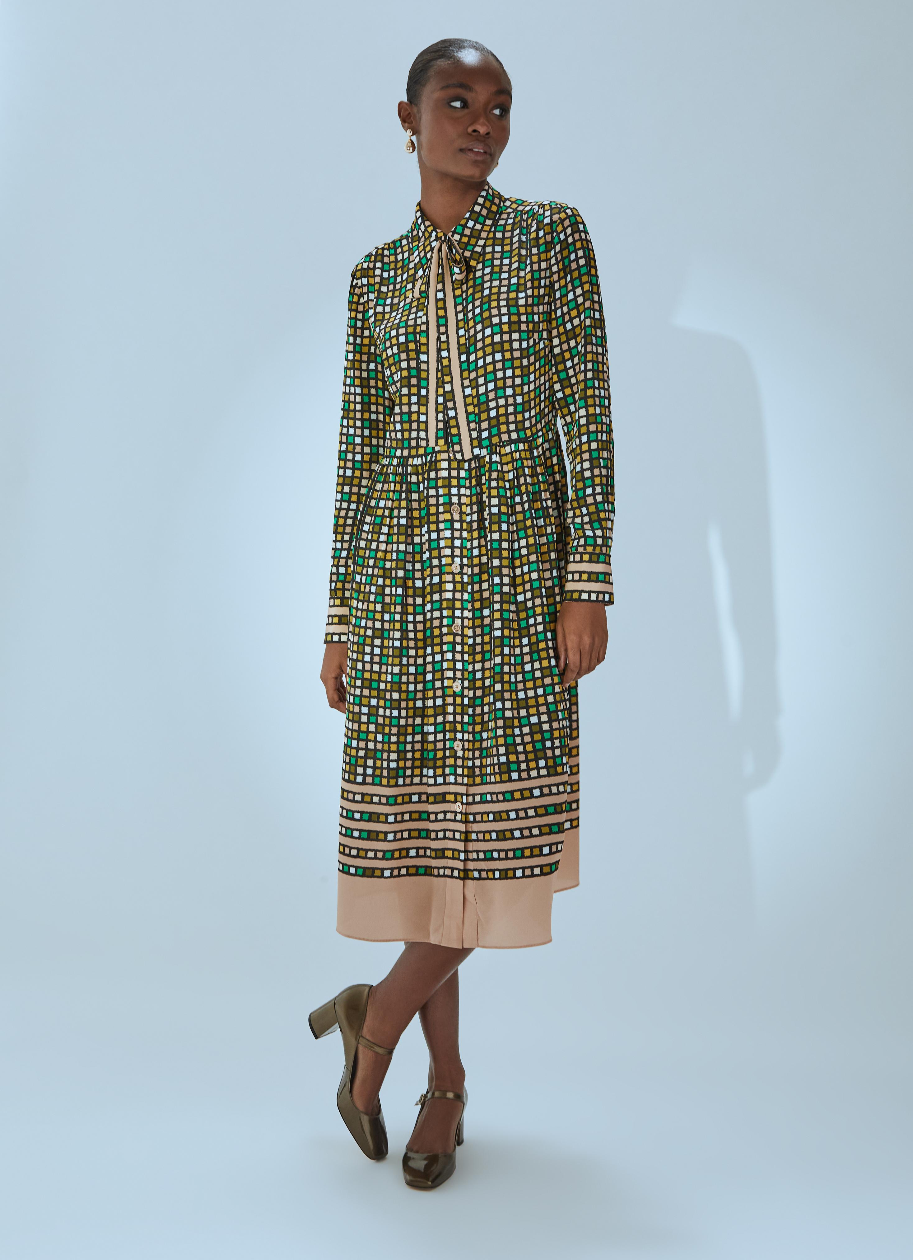 Ethel Green and Beige Geometric Shirtdress Clothing Sale