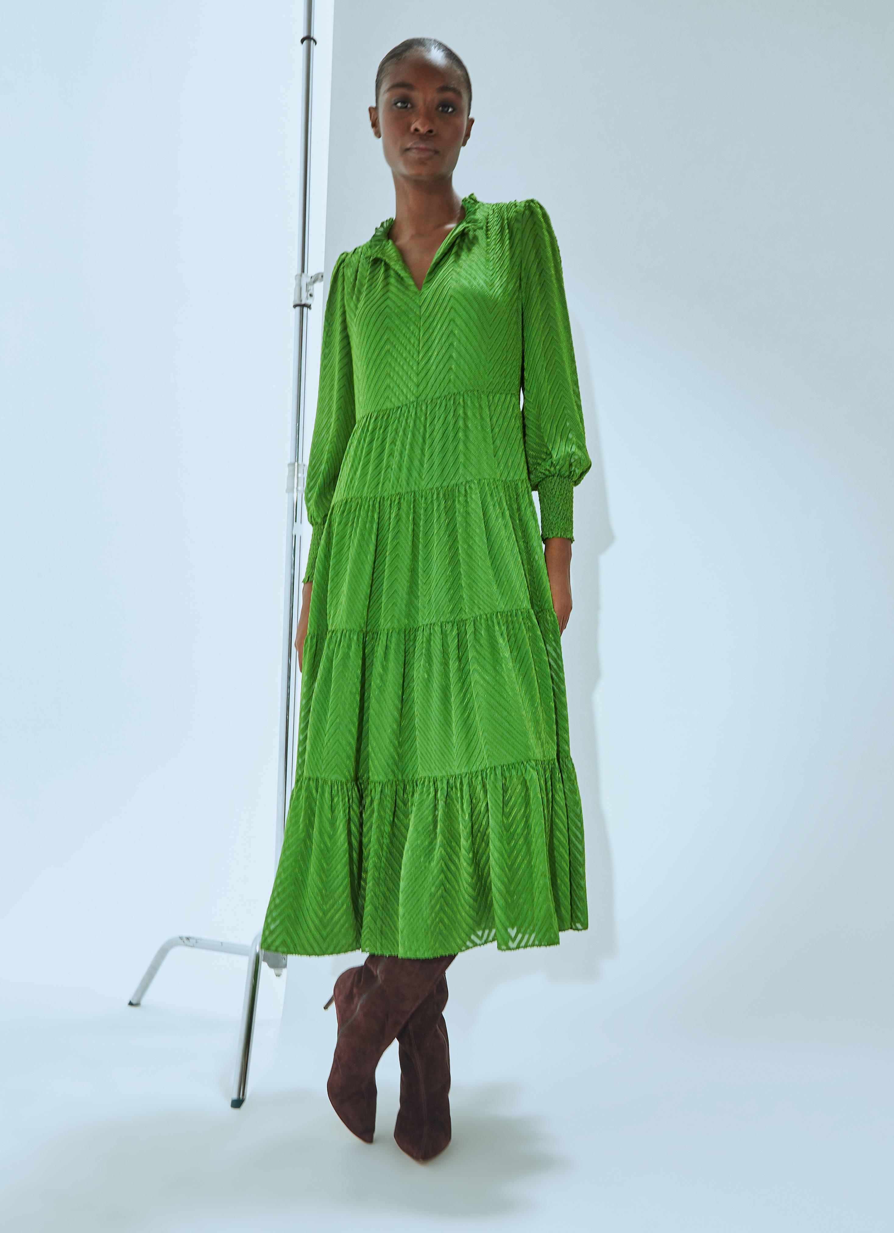 Flora Bright Green Chevron Dress