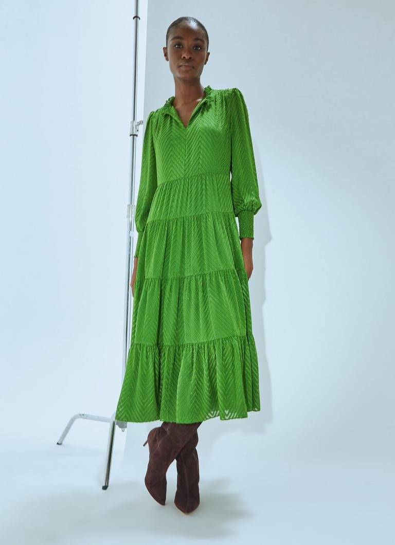 Flora Bright Green Chevron Dress