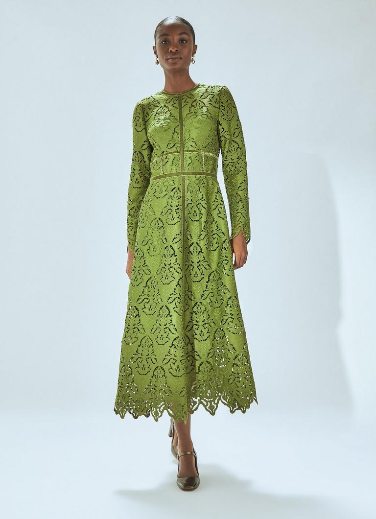 Olive green lace dress discount
