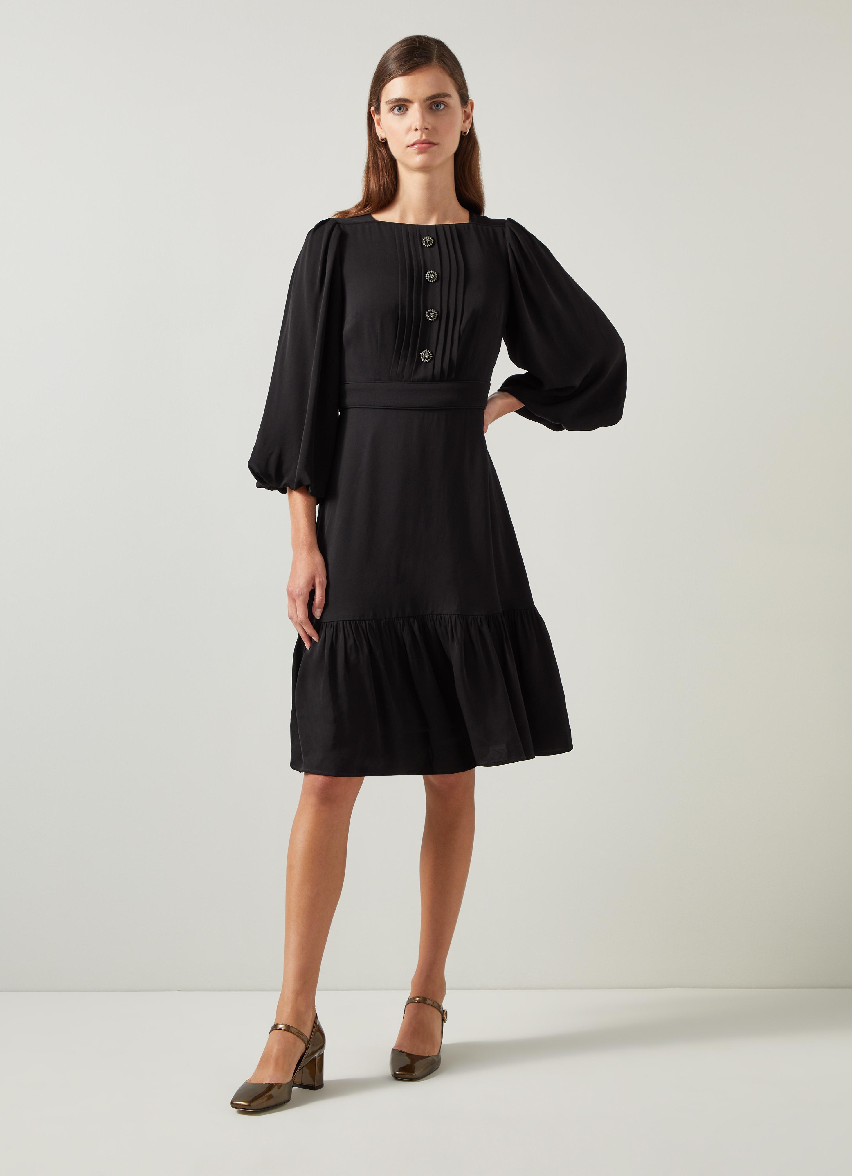 Jade Black Satin Crepe Full Sleeve Short Dress Dresses