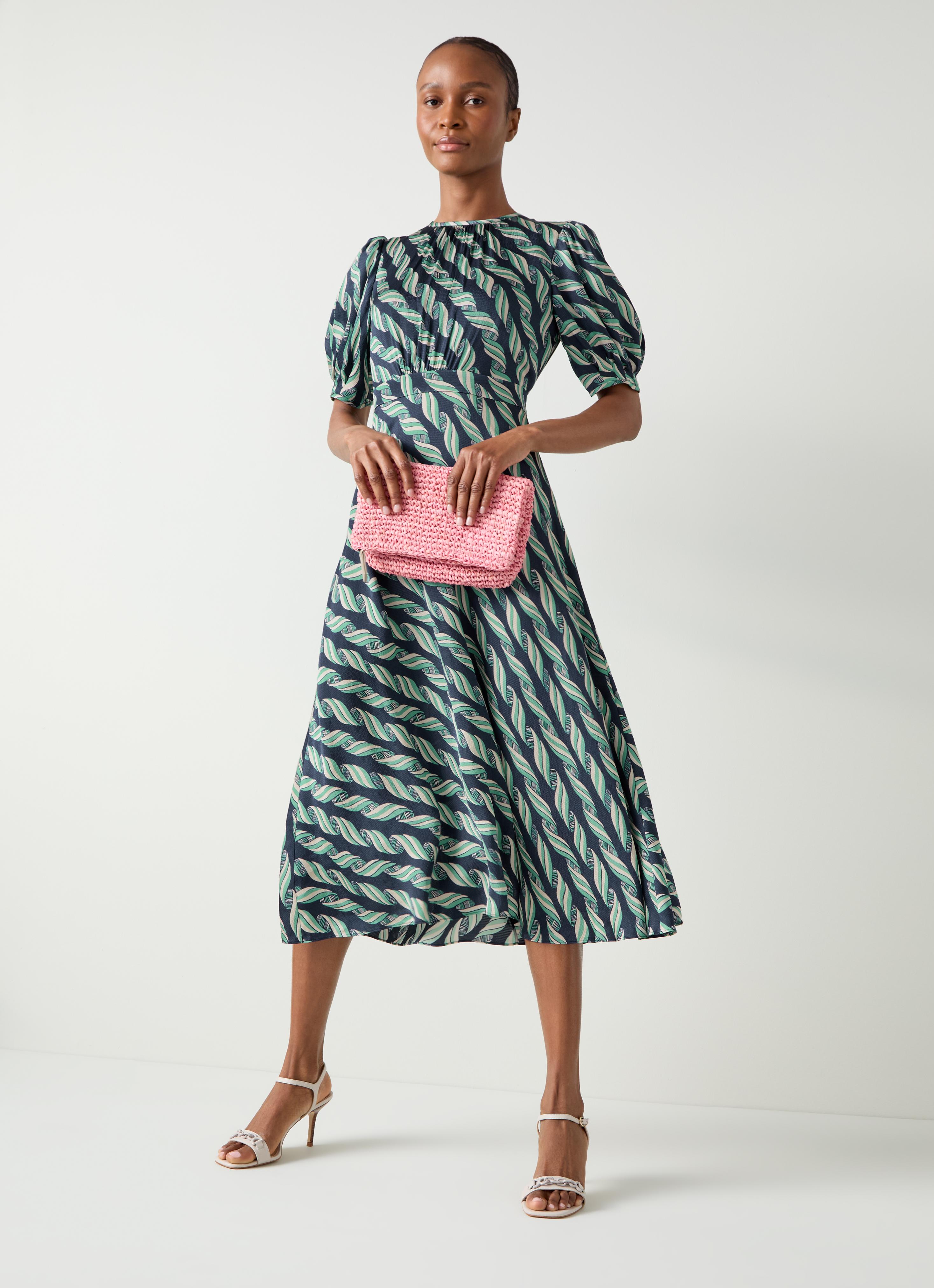 Jem Spring Navy Multi Ribbon Print Satin Dress | Clothing | Sale