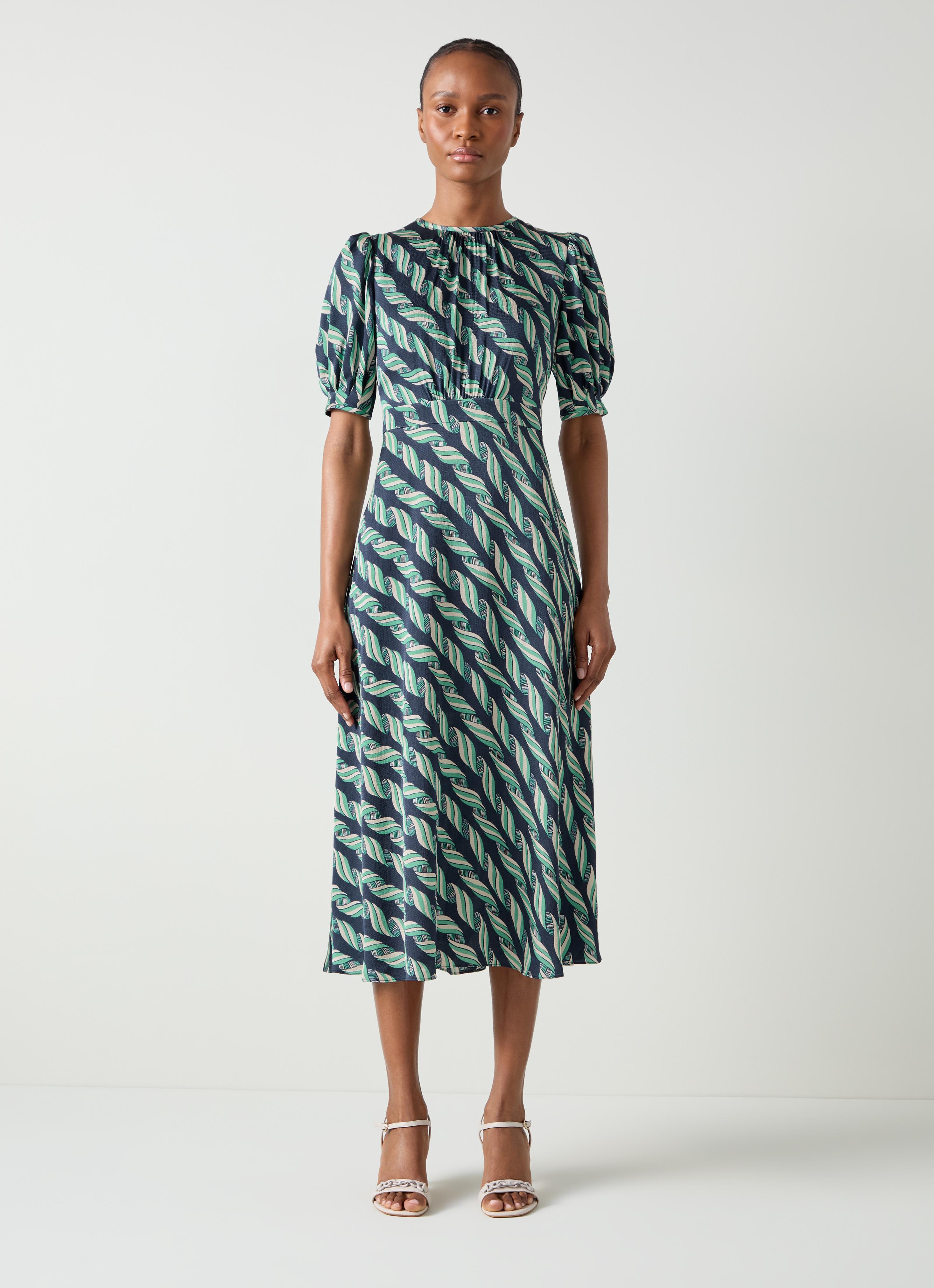 Jem Spring Navy Multi Ribbon Print Satin Dress | Clothing | Sale