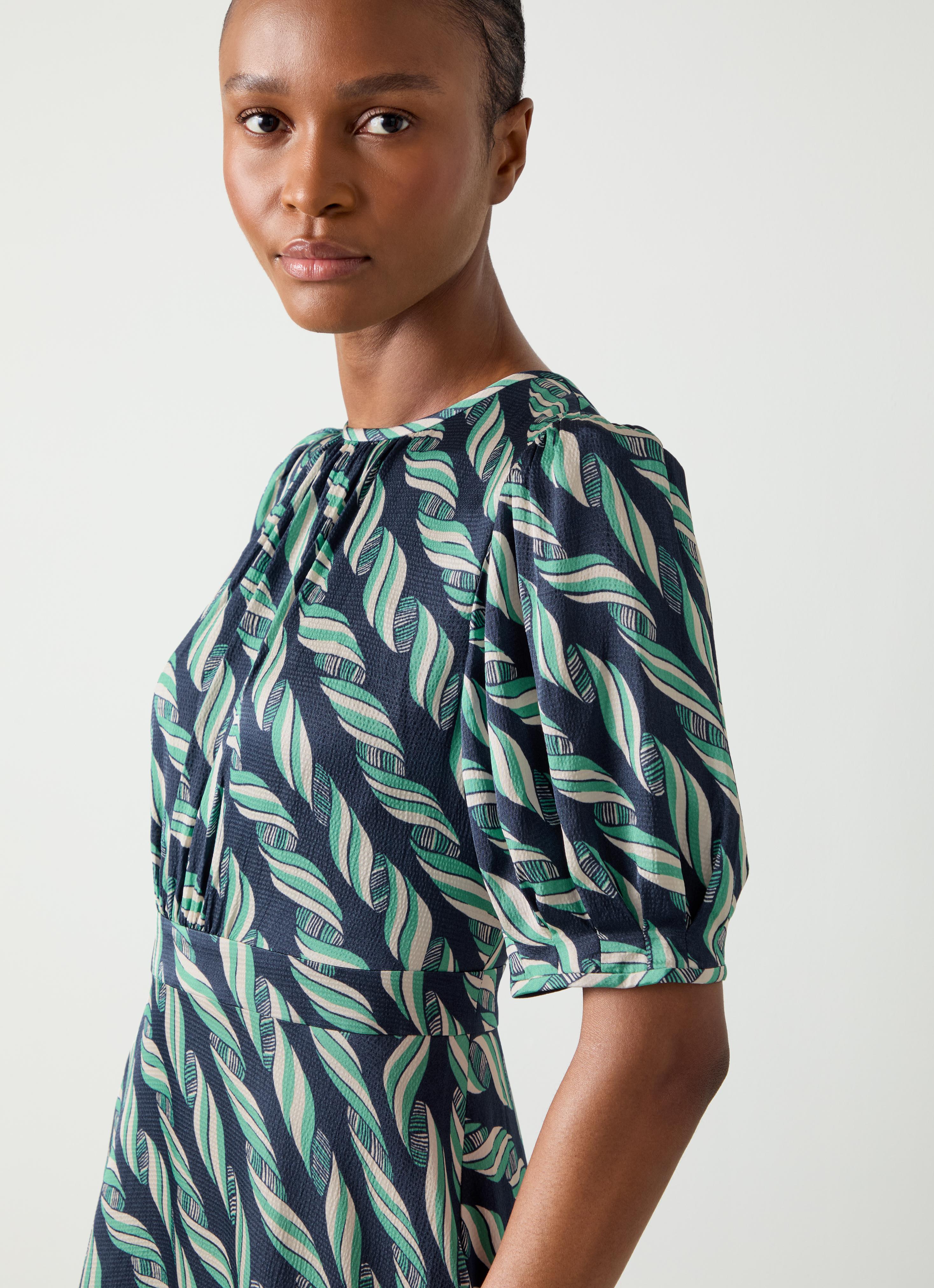 Jem Spring Navy Multi Ribbon Print Satin Dress | Clothing | Sale