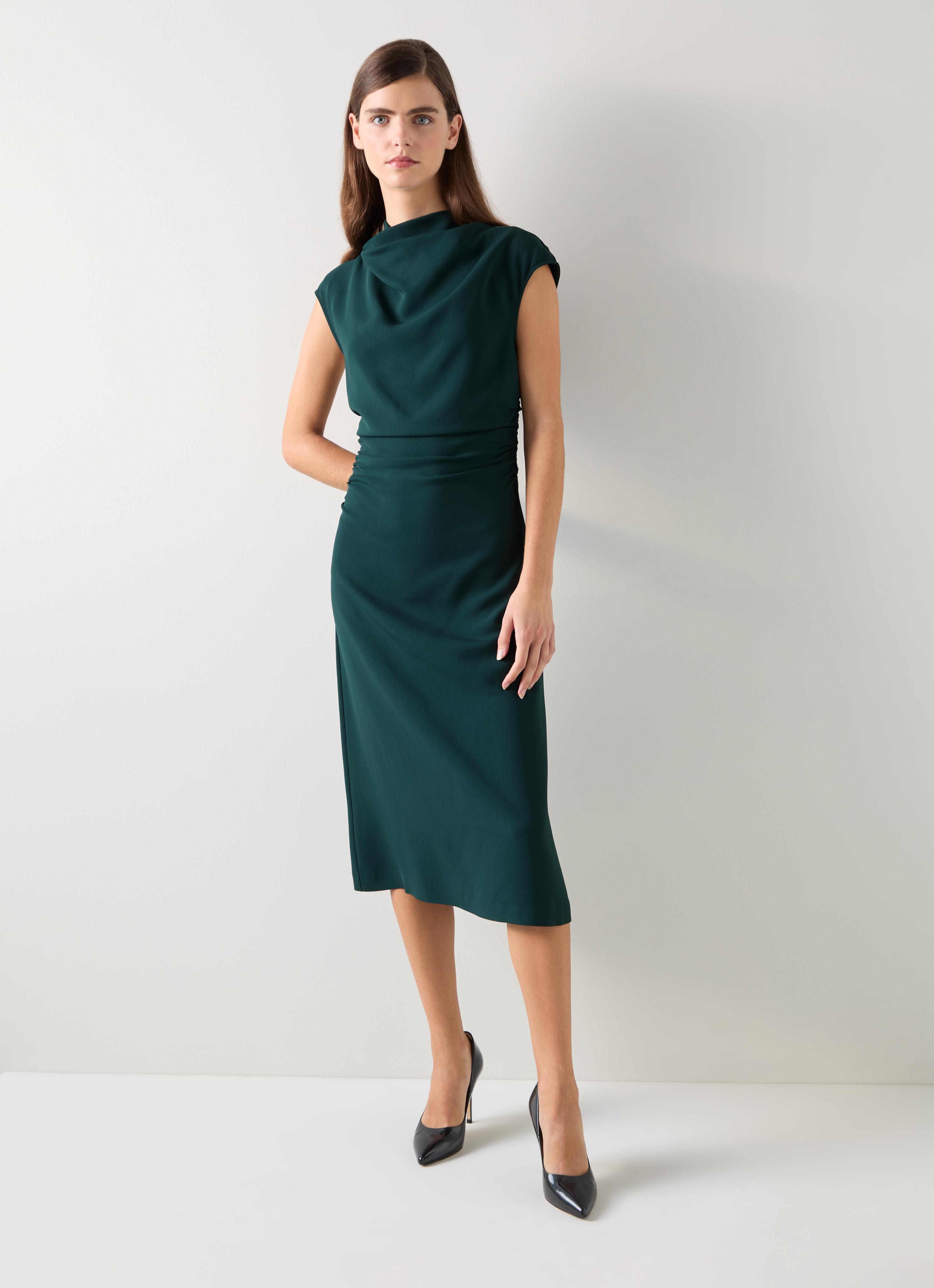 slim fit dress slacks Berylove Women Dark Green Work Dress Long Sleeve Pencil Velvet Holiday Dress main image 0
