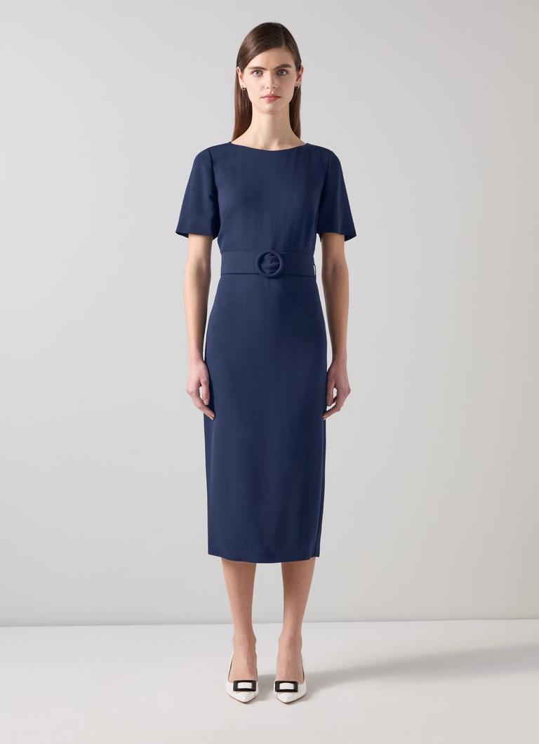 Klaudia Spring Navy Belted Dart Detail Dress Midi Dresses Dresses Clothing Collections L.K.Bennett London