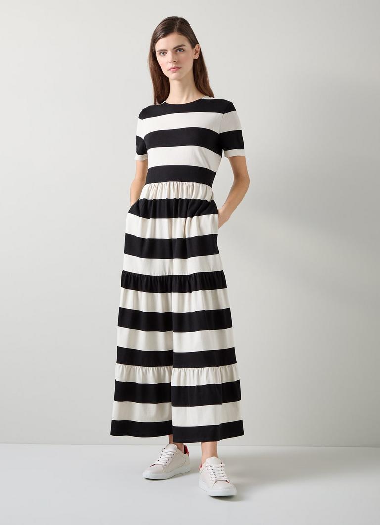 Black and white striped cotton dress online