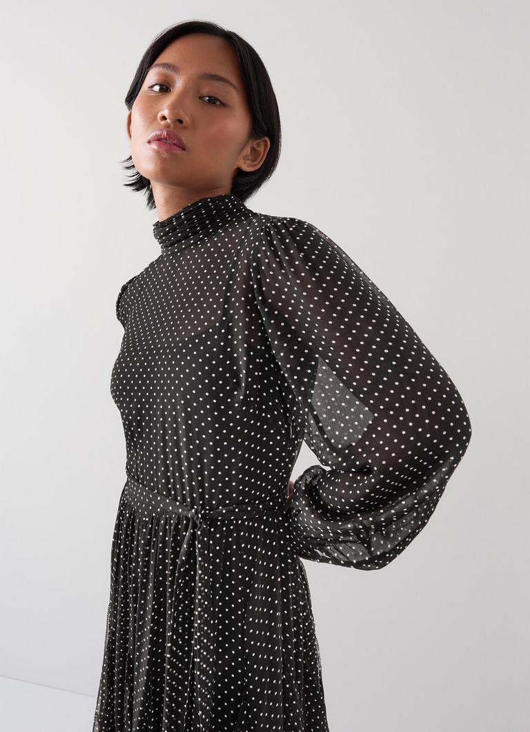Lucie Petite Black Ivory Polkadot Ruffle Maxi Dress Clothing New Arrivals Collections L.K.Bennett London