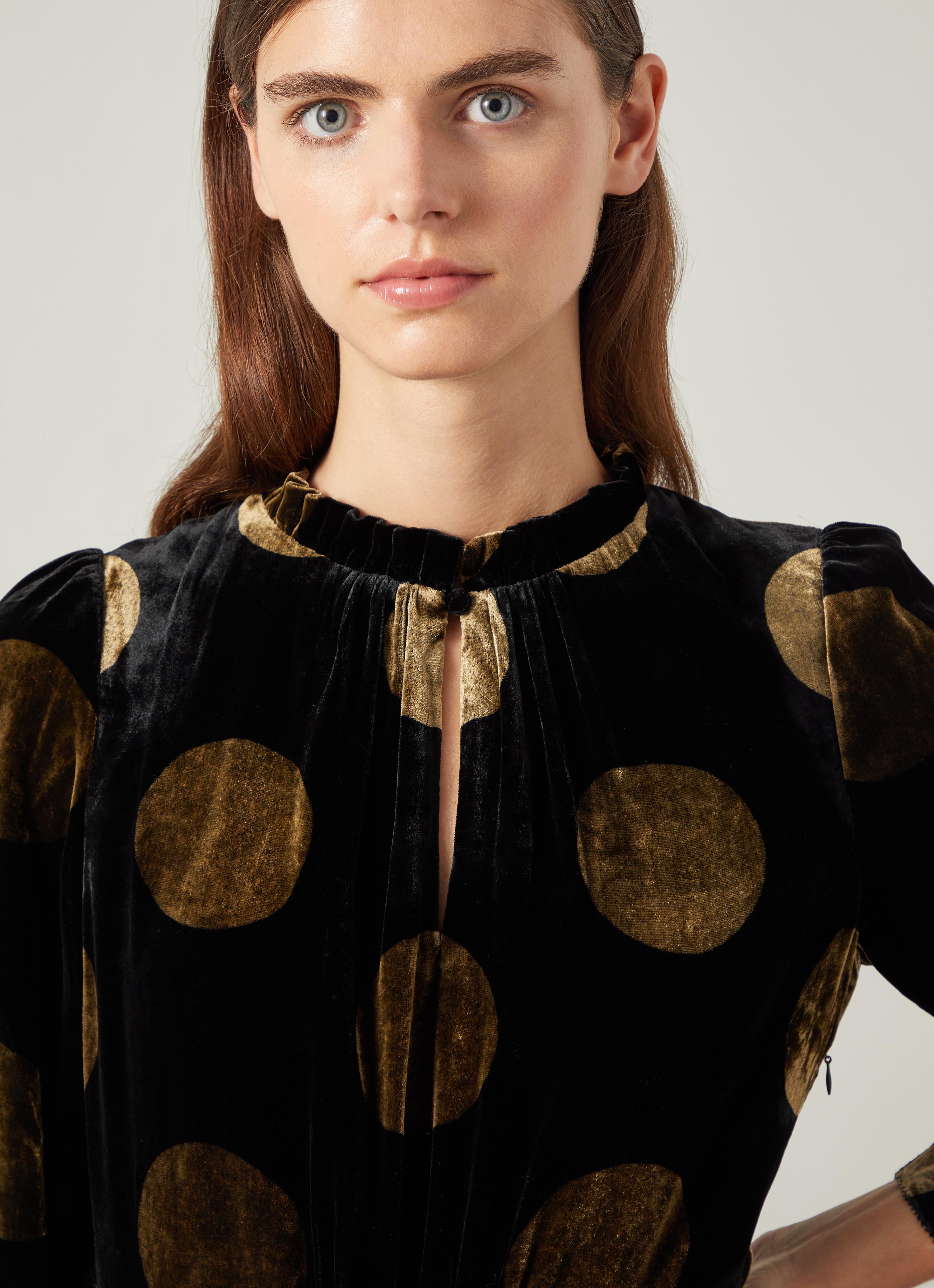 slim fit dress slacks Black with Gold Spot Leopard Jacquard Ruffle Sleeve Tiered Midi Dress Scamp  & Dude main image 0