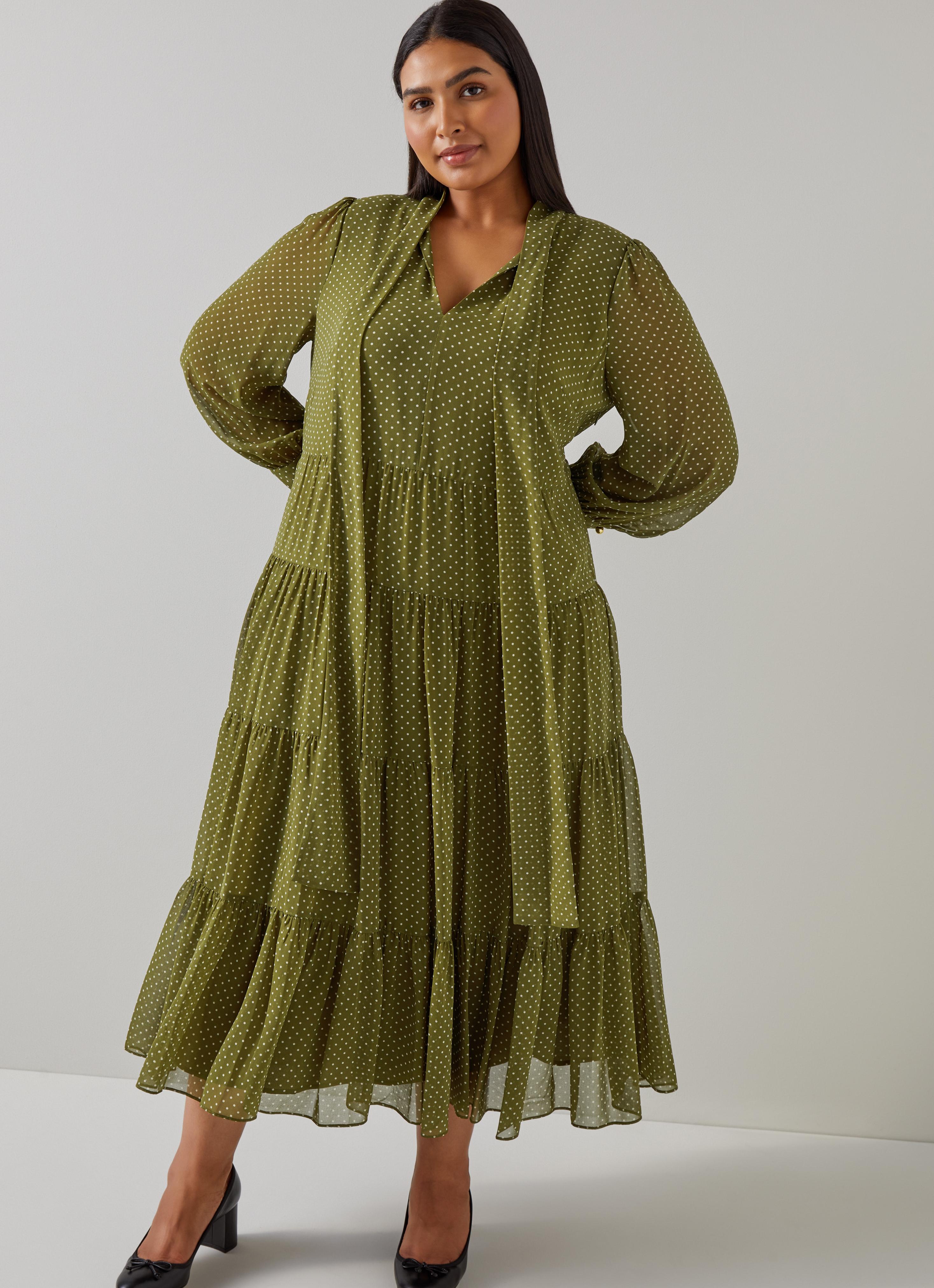 green emerald velvet dress Eve Jersey Midi Dress-Olive, Painted Dot Spaced