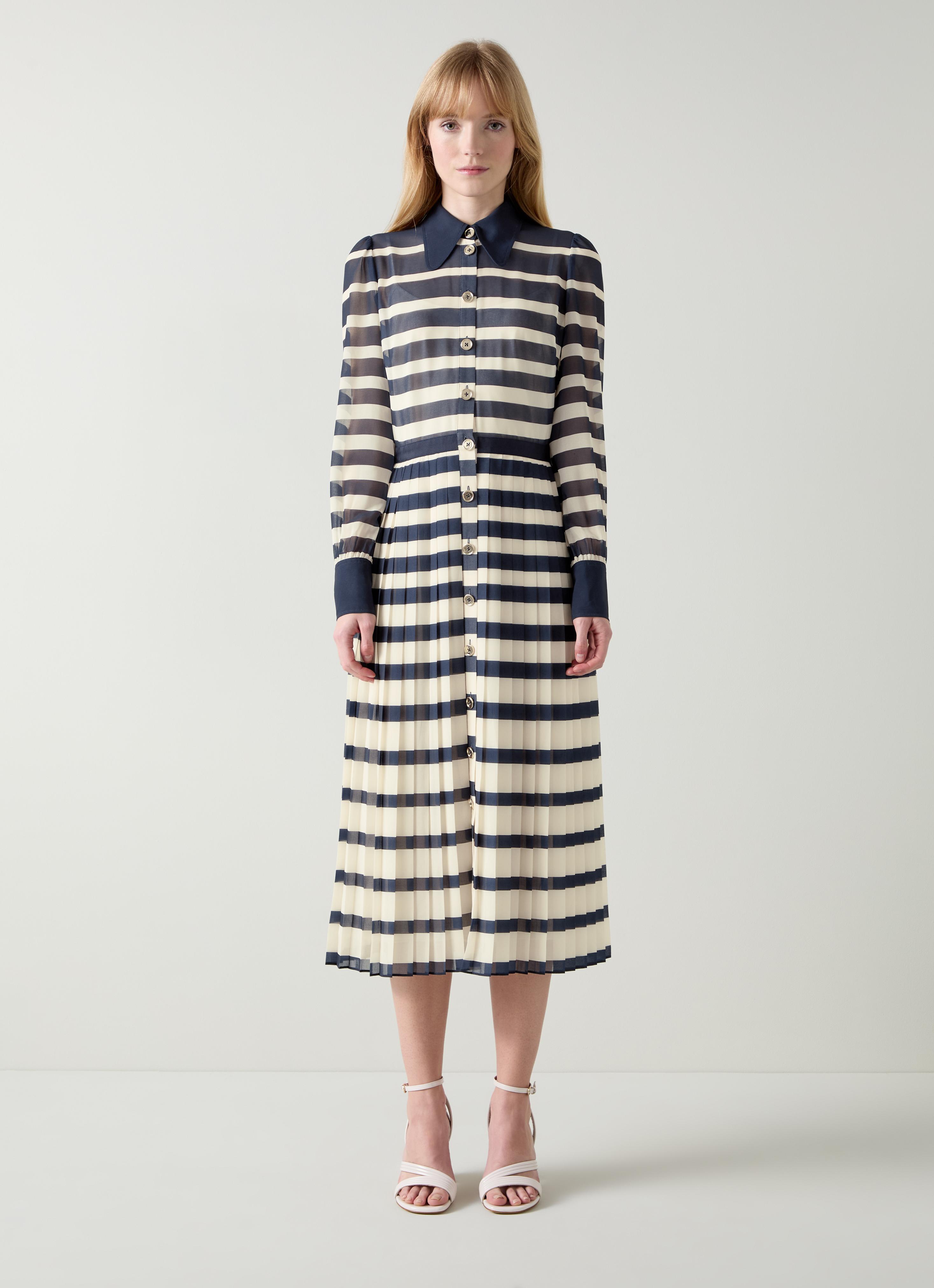 white christmas dresses French Sailor Navy & Cream Stripe Dress – Wheels and Dollbaby main image 0