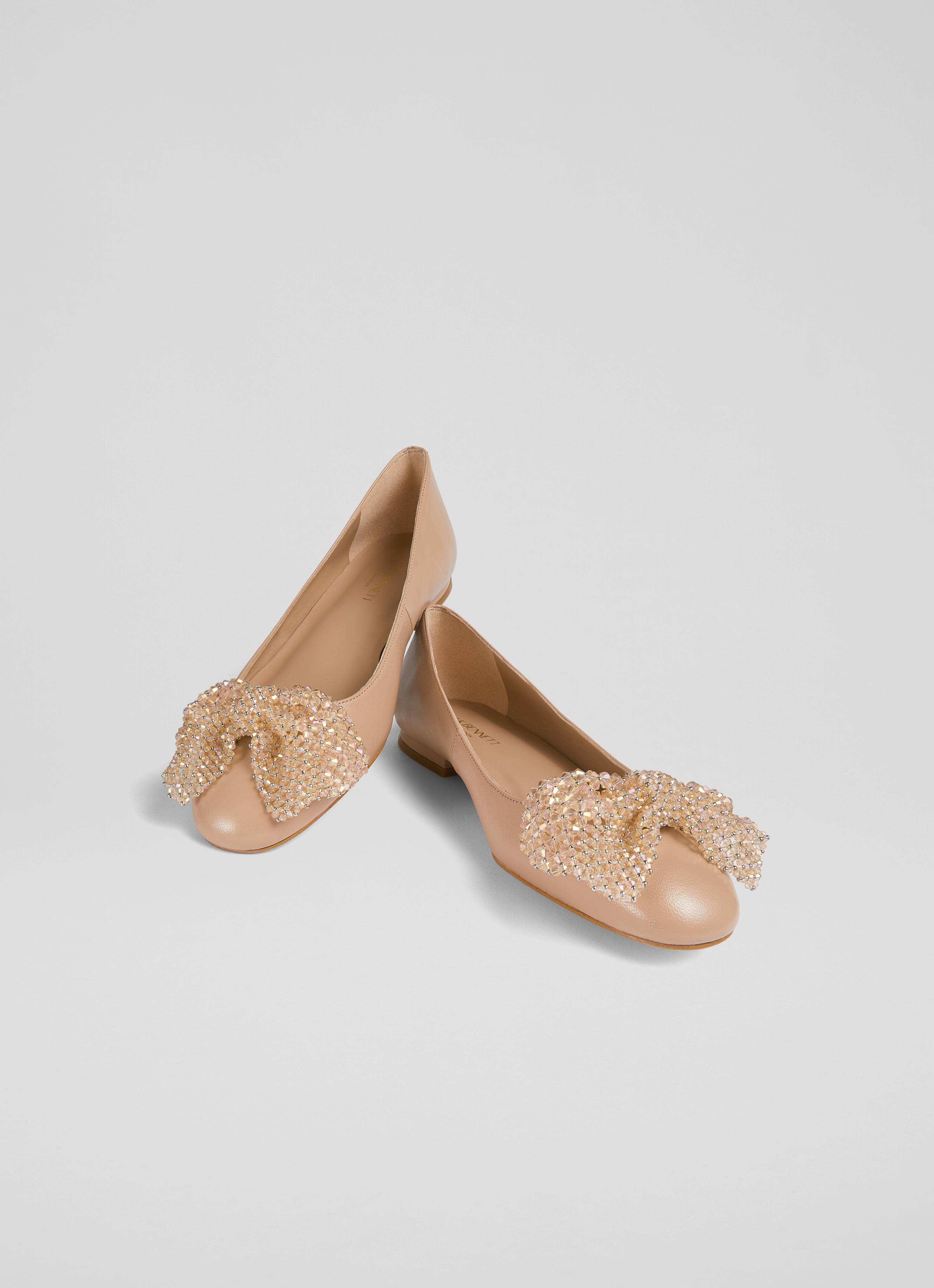 Chaussures Ballerines REPORT Femme MOLLY - Beige, Ornées De Clous Et Nœud - Taille 7M (état Comme Neuf)