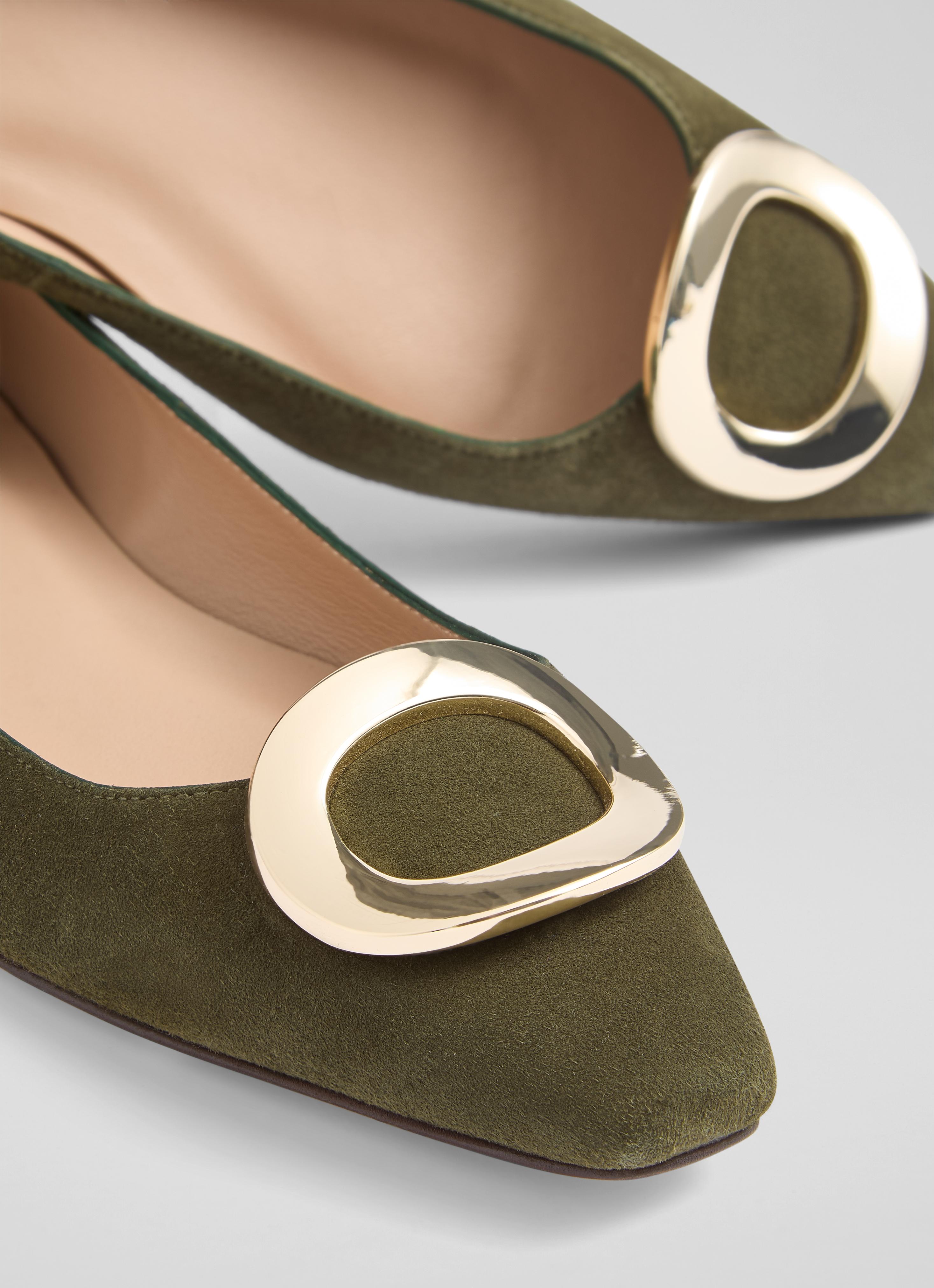 Suede Flats Lk Bennett Green Suede Shoes Lisette Khaki Trim