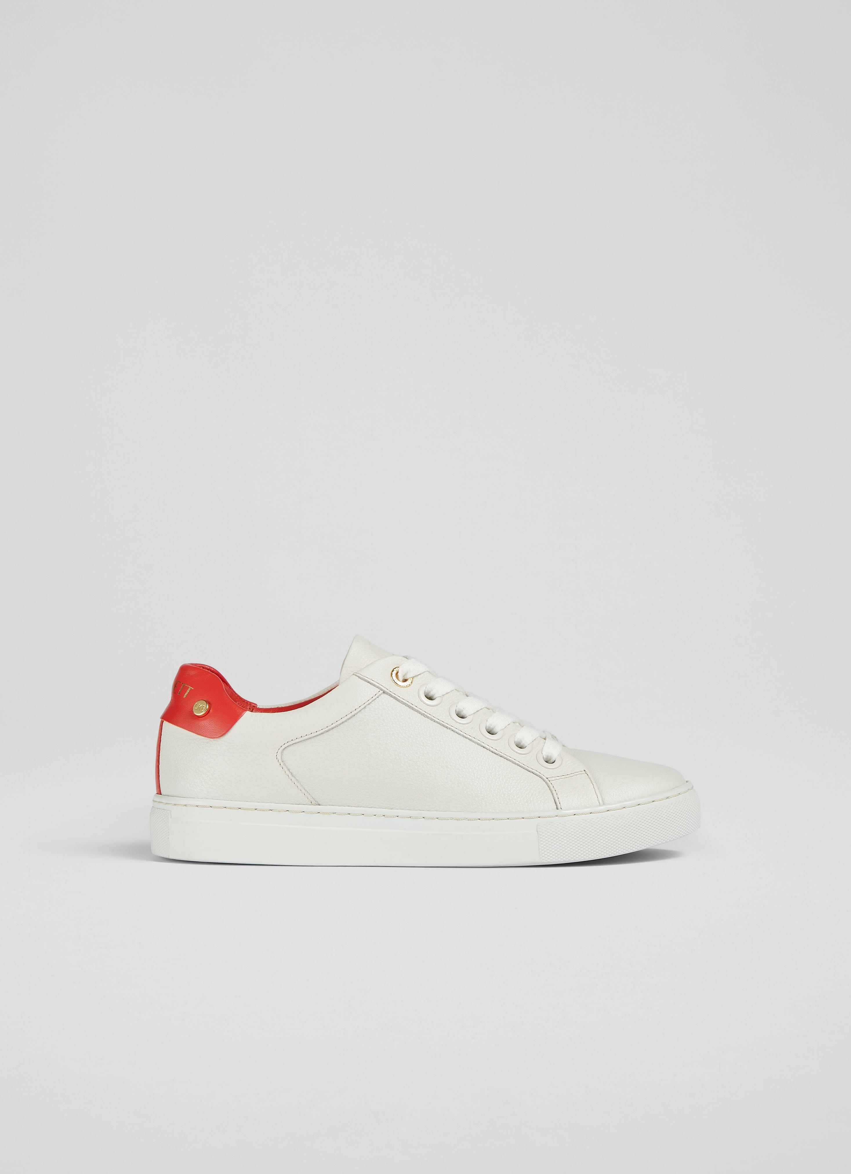 L.K.Bennett Signature White and Red Classic Stud Trainer, Red White