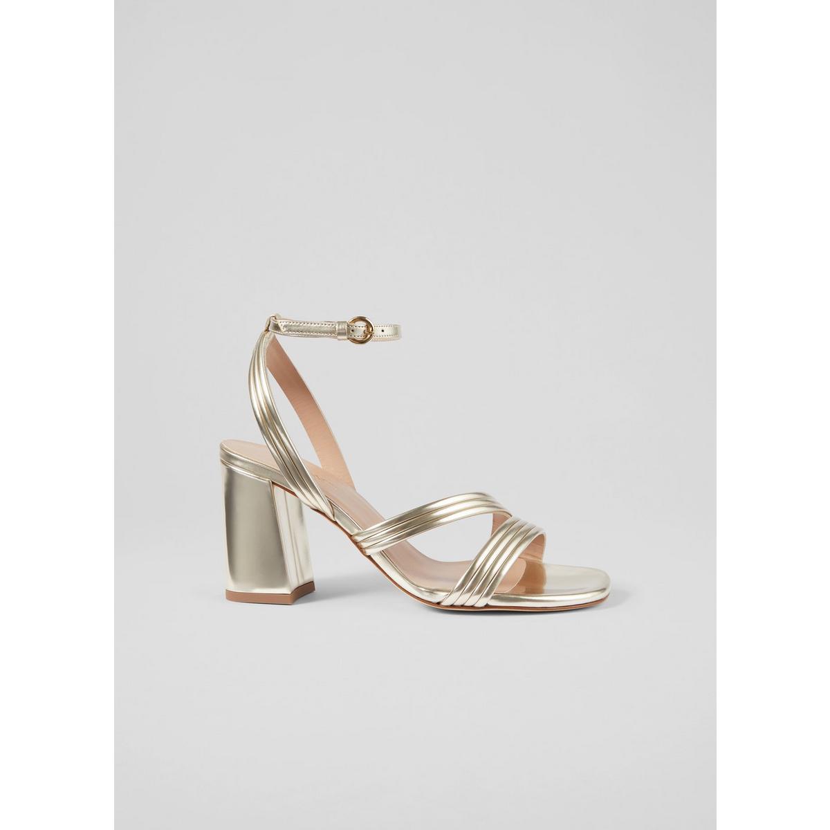 Edita Gold Strap Block Heels Dinner Party Occasionwear
