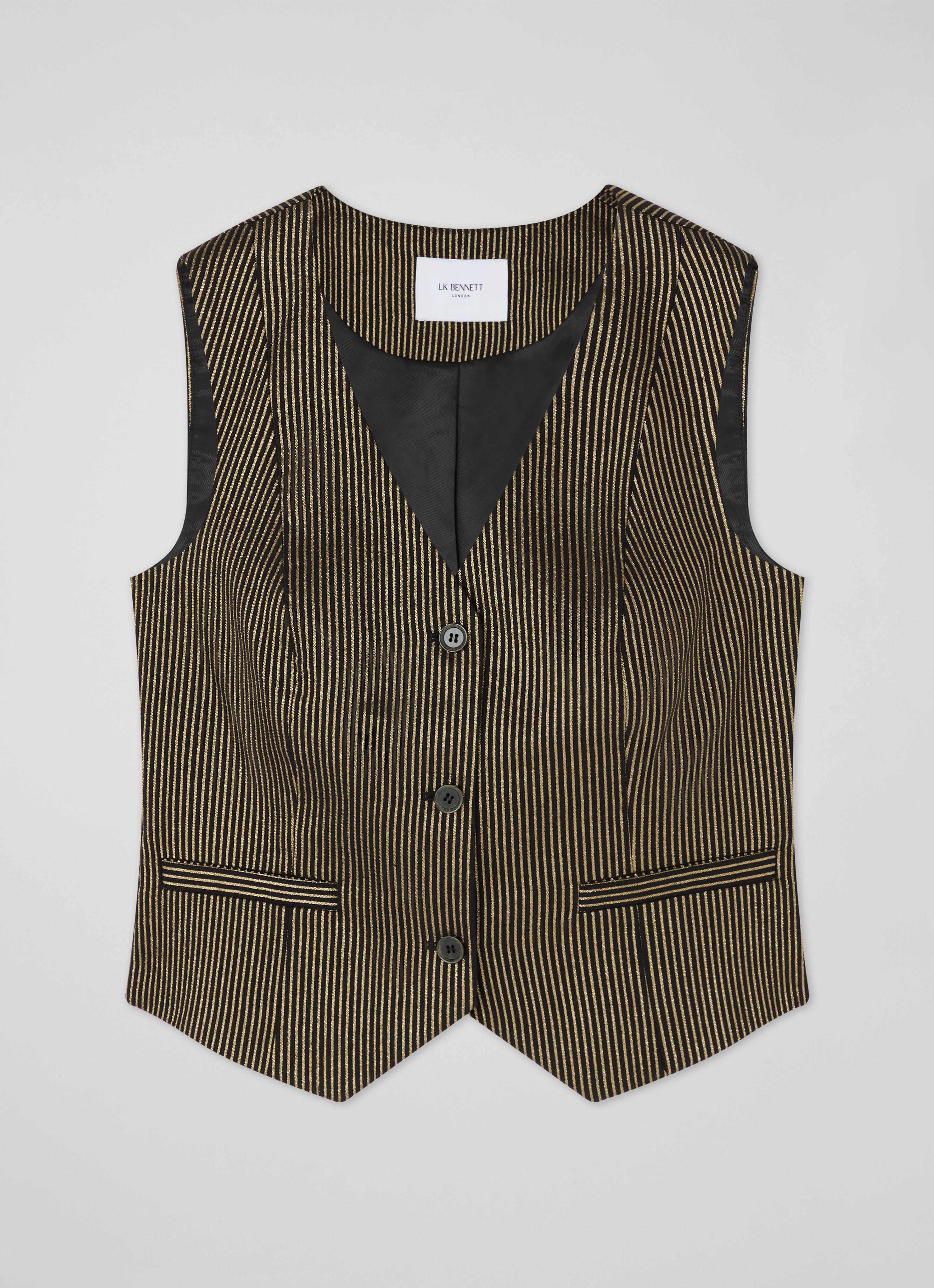 Baxtor Black & Gold Stripe Gold Waistcoat | Sale | Collections