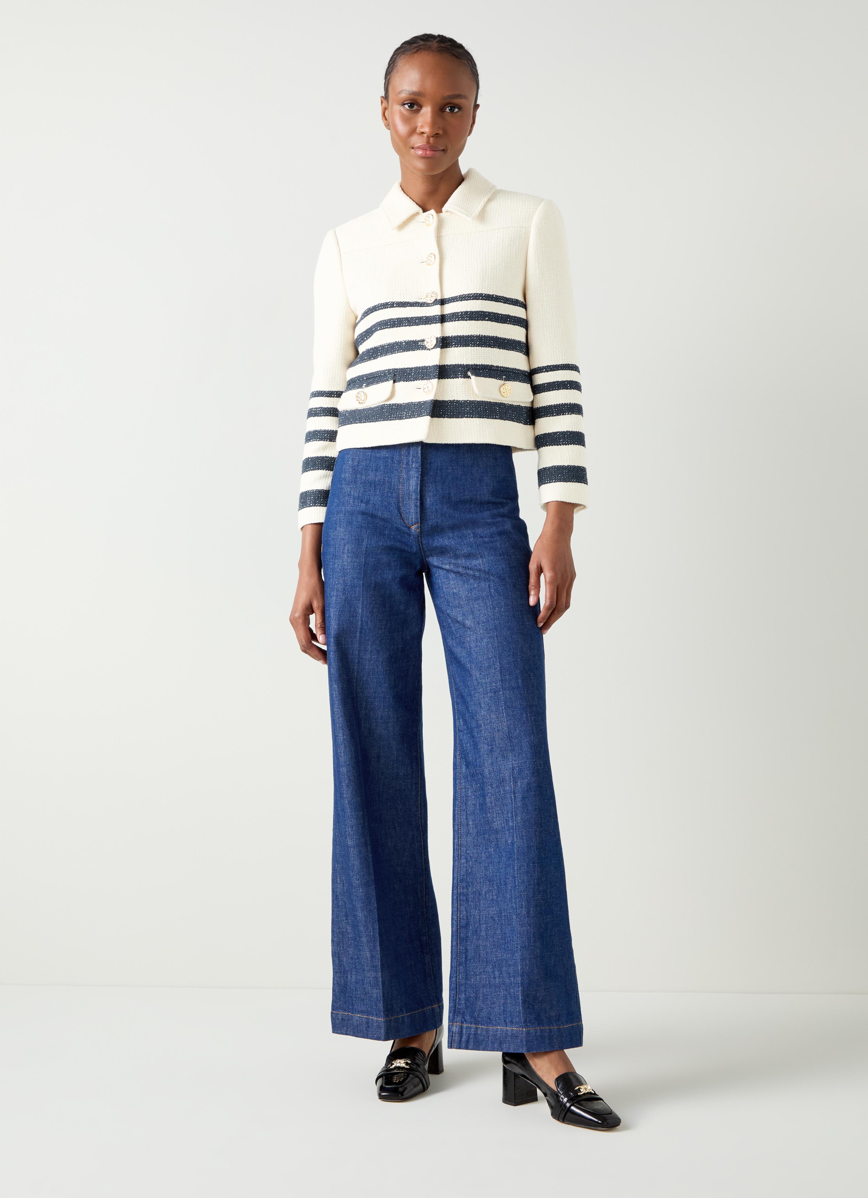 Bellmer Cream & Spring Navy Placement Stripe Tweed Jacket