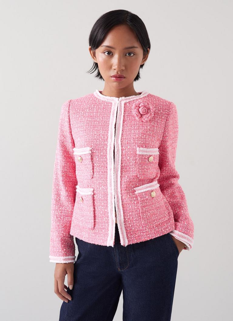 ジャケット TILL I DIE Haper line tweed jacket_Pink Charlie Petite Pink & Ivory Recycled Cotton Tweed Jacket
