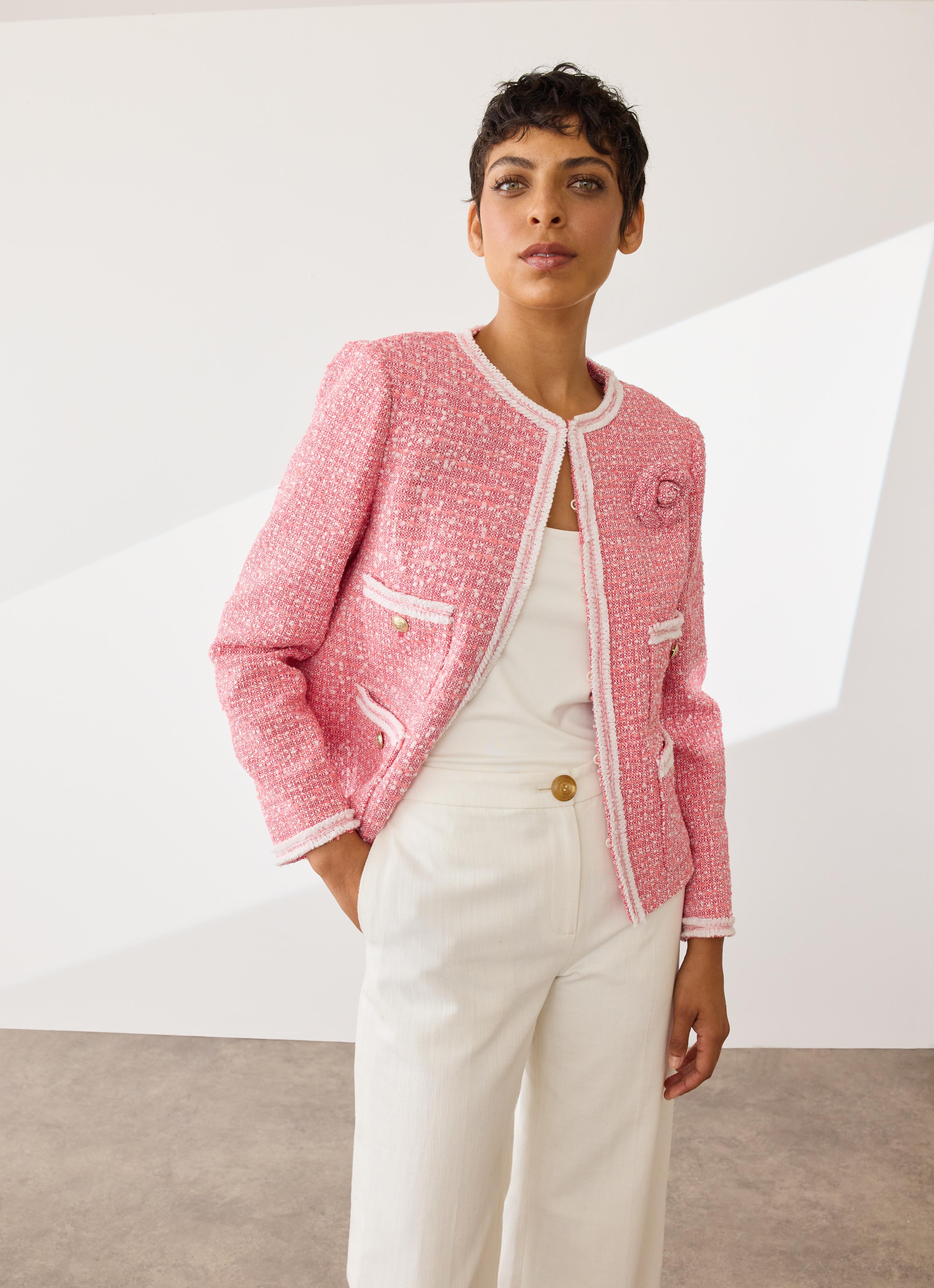 正規品　新品　Herlipto Grace Tweed Jacket pink Charlie Pink & Ivory Recycled Cotton Tweed And Trim Jacket | LKB