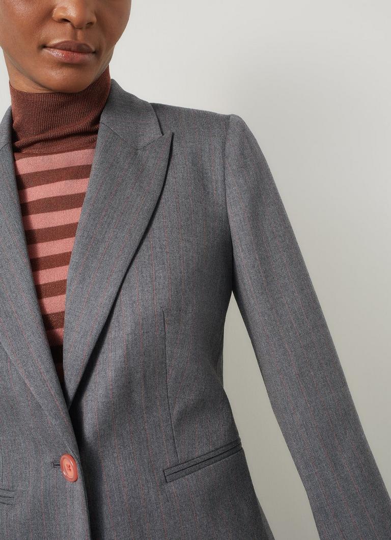 Hally Grey Pink Stripe Wool Blend Blazer Coats Jackets Clothing Collections L.K.Bennett London
