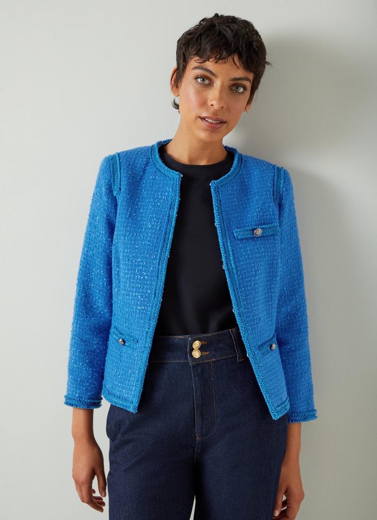 Lara Mazarine Blue Recycled Cotton Tweed Jacket | Clothing | Sale Lara Mazarine Blue Recycled Cotton Tweed Jacket | Clothing | Sale