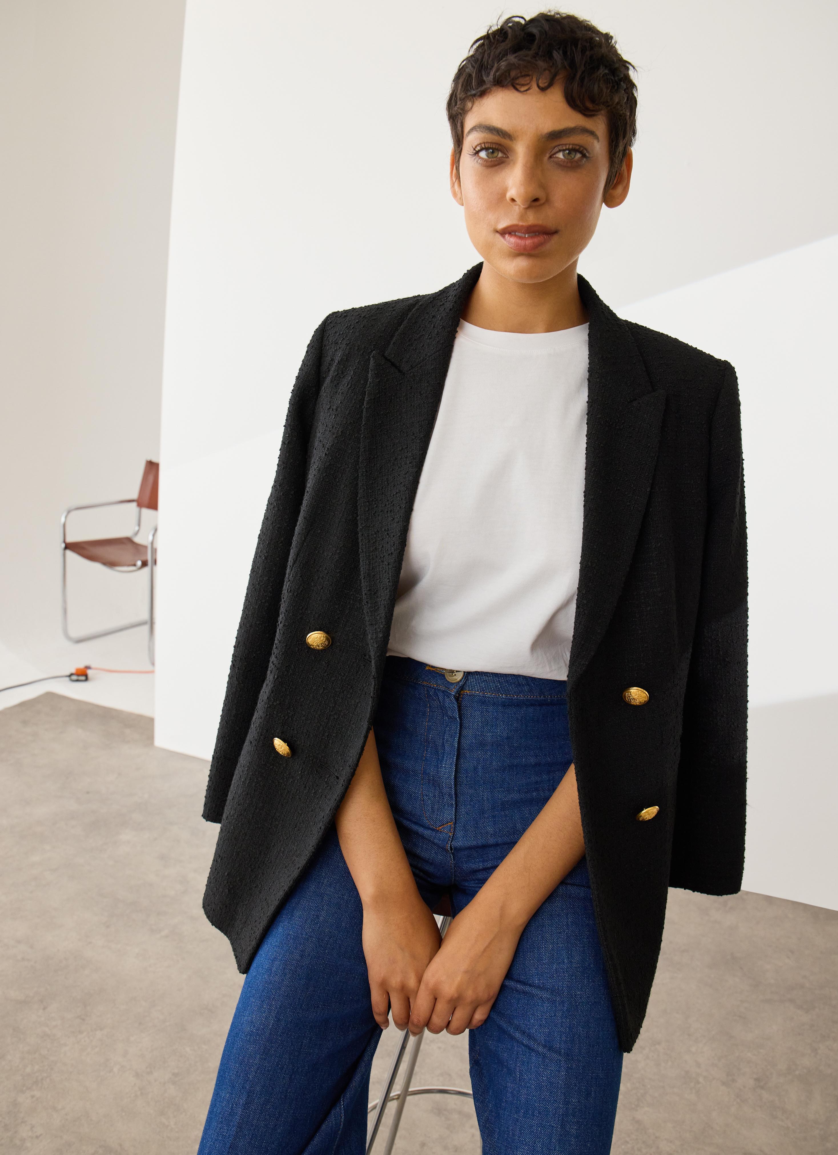 Mariner Black Tweed Recycled Cotton Double Breasted Tailored Jacket 