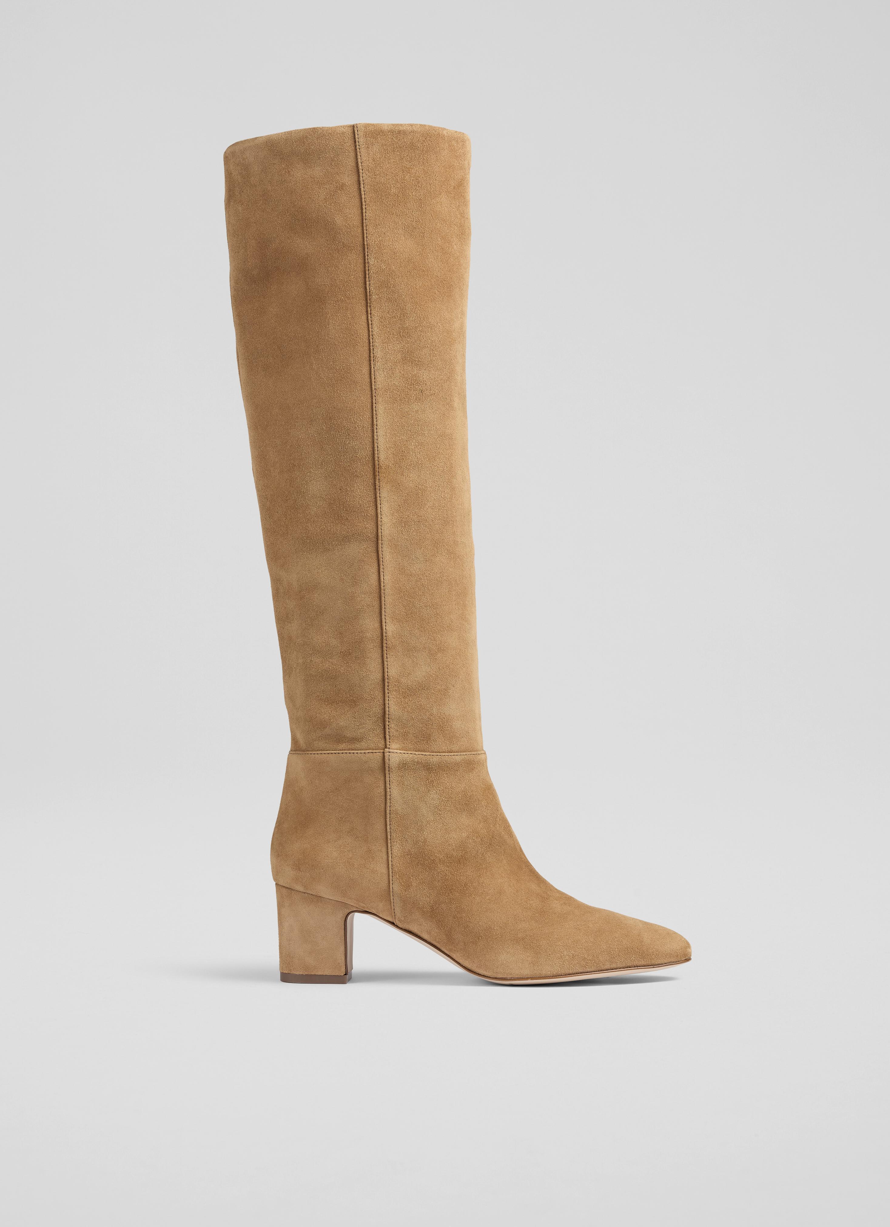 Alessia Caramel Slouch Low Block Knee Boot Boots Shoes Sale