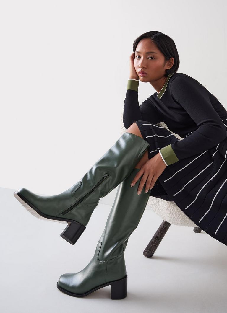 Claude Dark Green Block Heel Rounded Square Toe Shoes Collections L.K.Bennett London