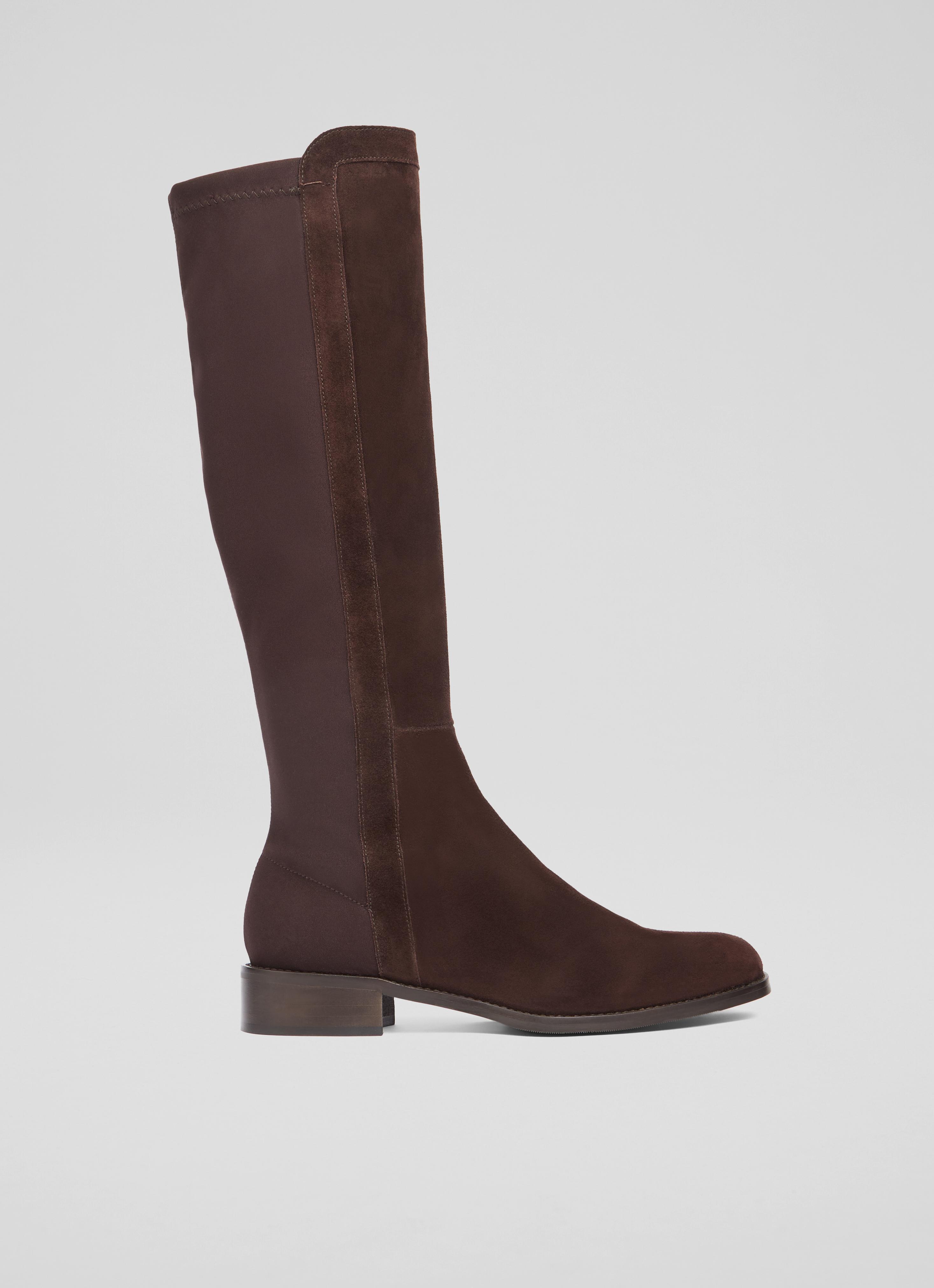 Skorpios Over The Knee Brown Flat Boots Leather Boots Brown Suede