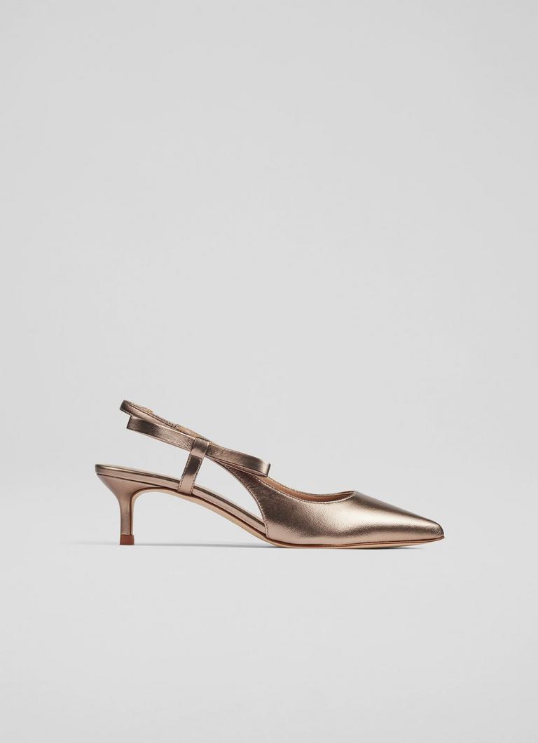 Barette Brown Leather Metallic Bow Kitten Heels Court Shoes Shoes Collections L.K.Bennett London