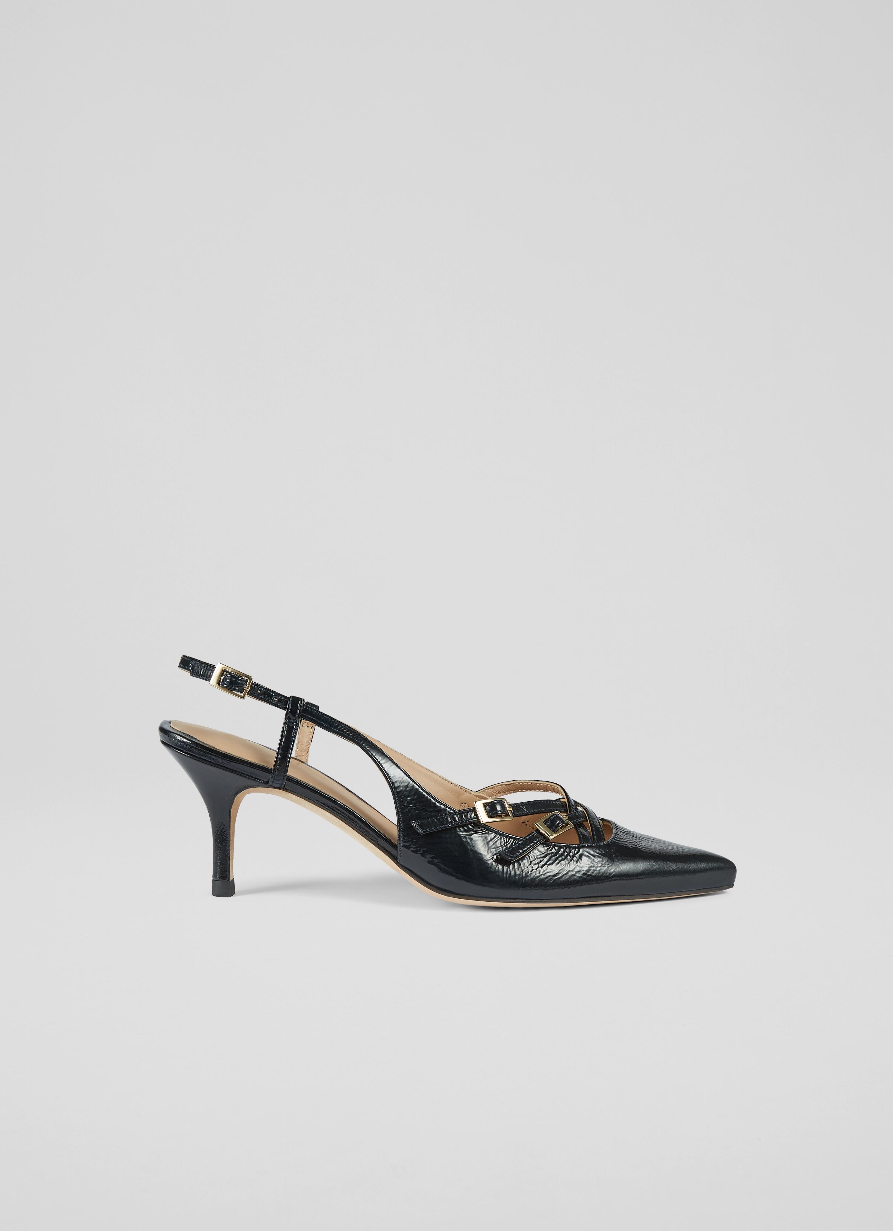Caprice Midnight Leather Multi Strap Open Court Shoes LKB
