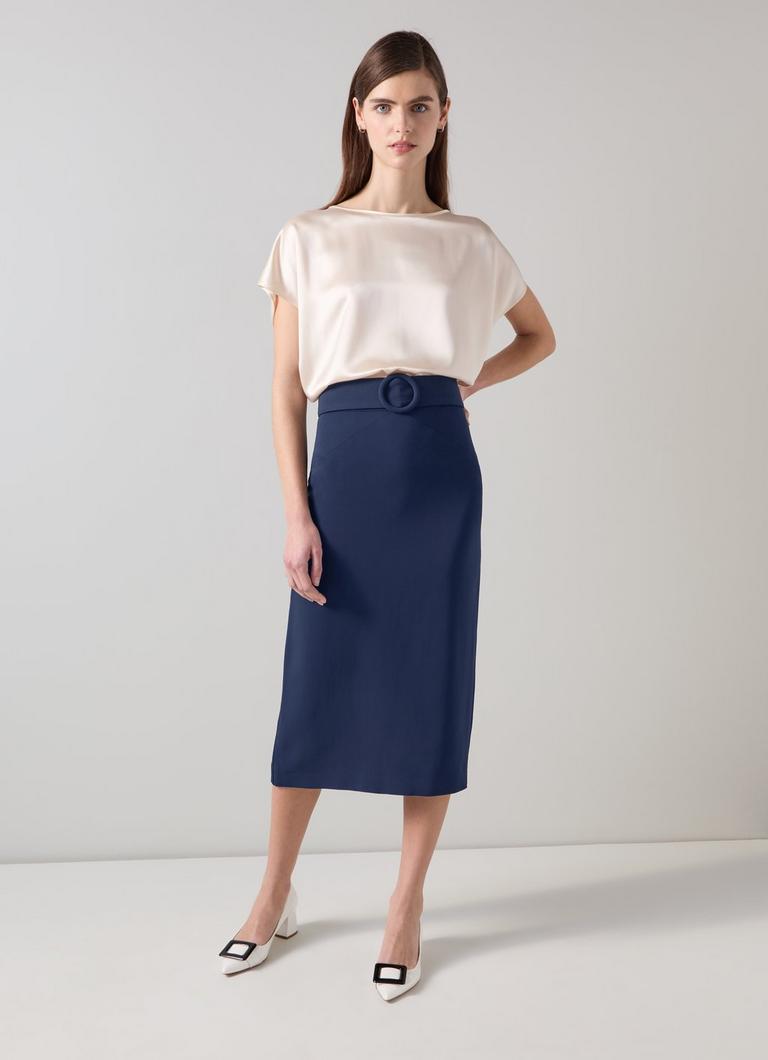 Klaudia Spring Navy Belted Dart Detail Skirt Skirts Clothing Collections L.K.Bennett London