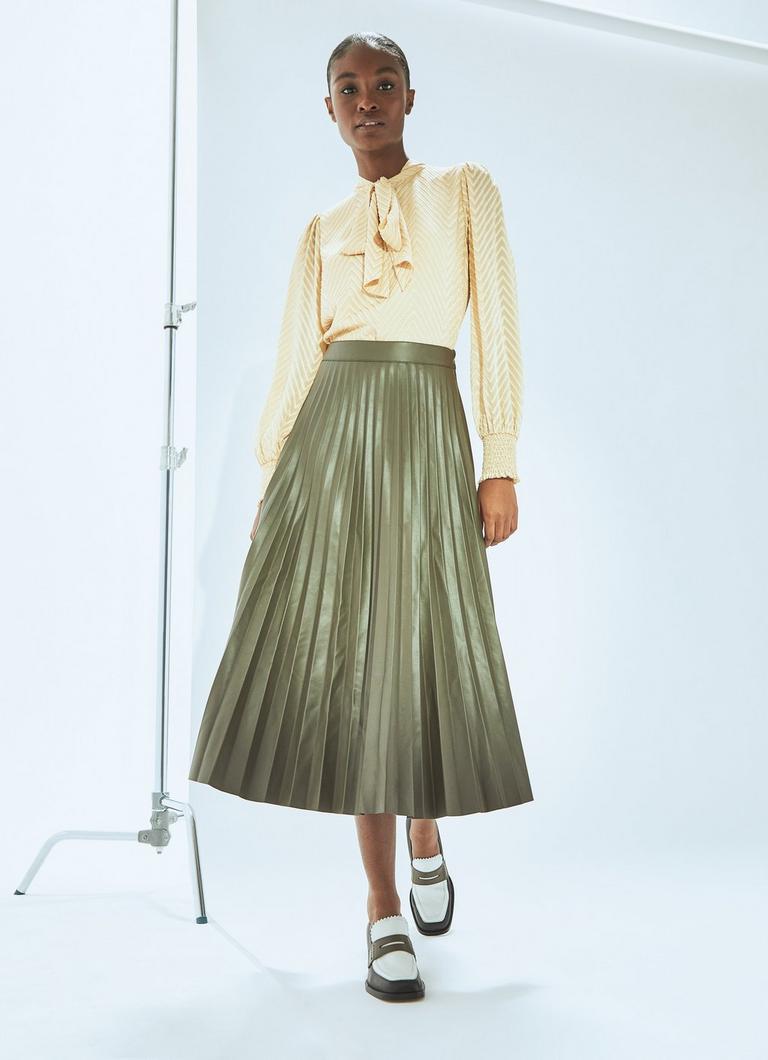 Laurie Olive Faux Leather Pleated Skirt Skirts Clothing Collections L.K.Bennett London
