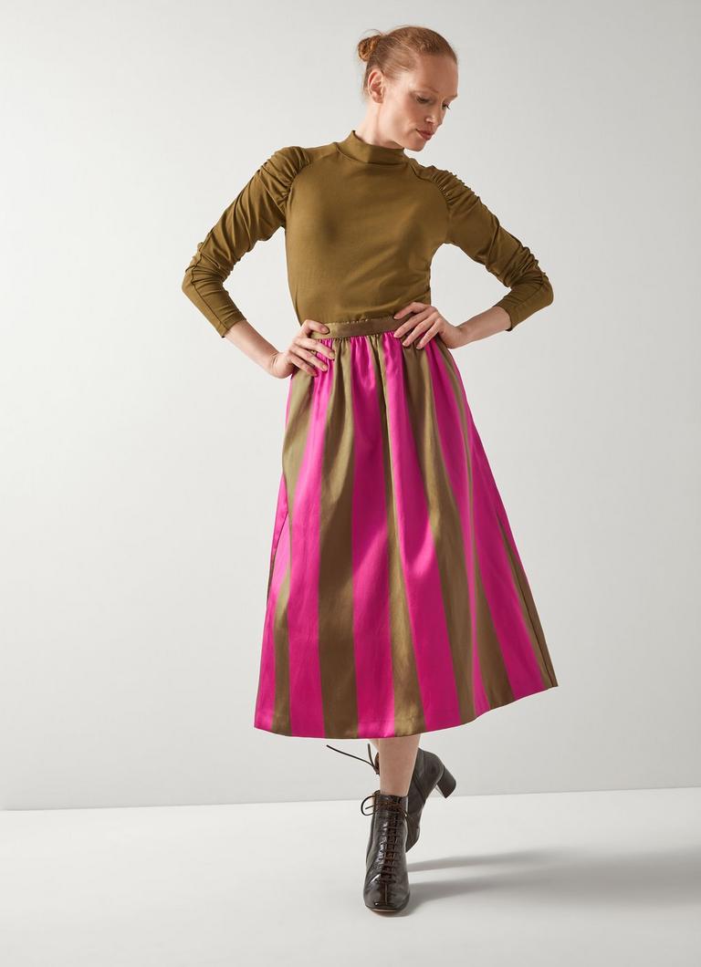 Olsen Olive & Magenta Skirt