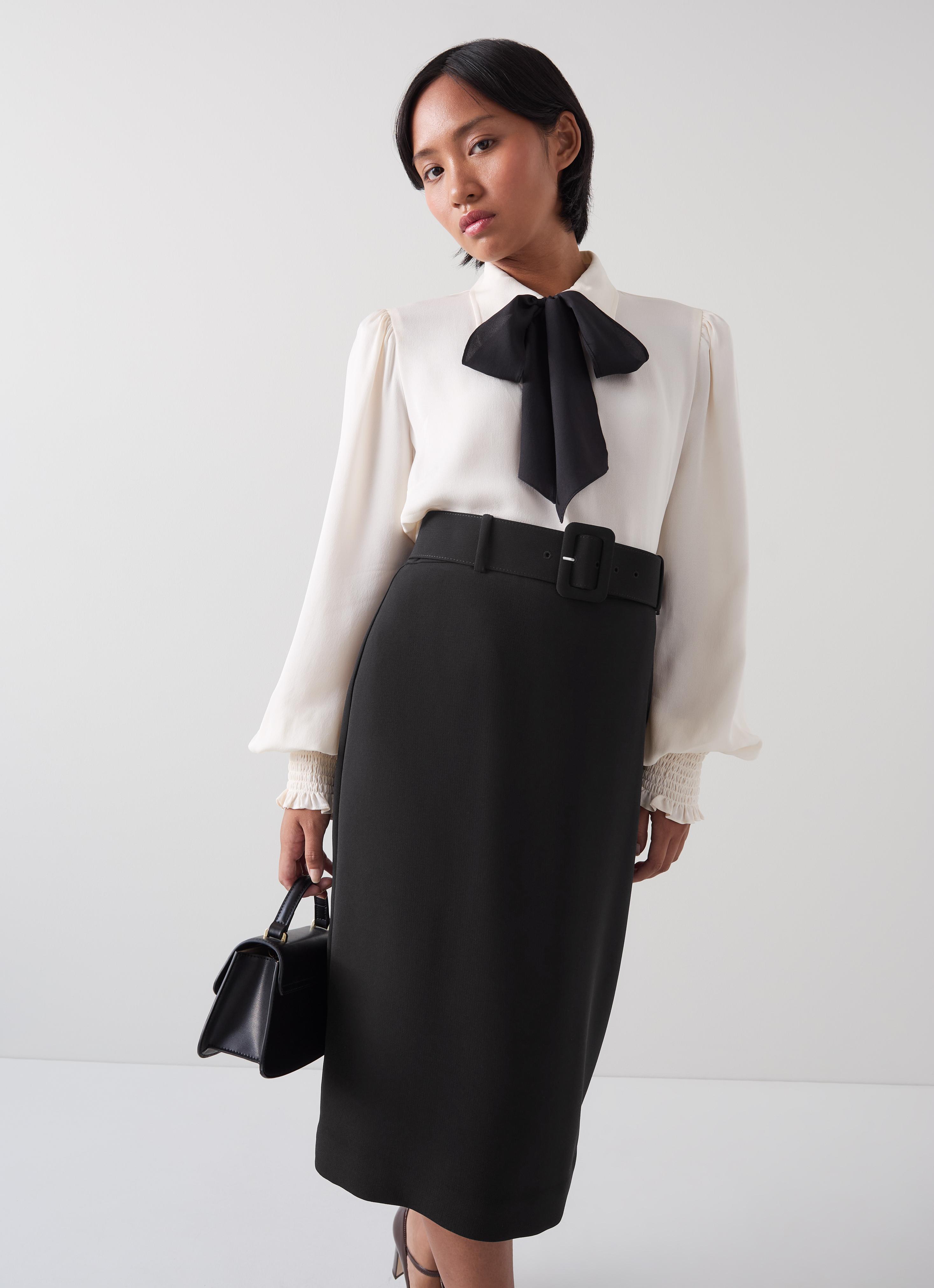 Tabitha Petite Black Belted Crepe Pencil Skirt Sale