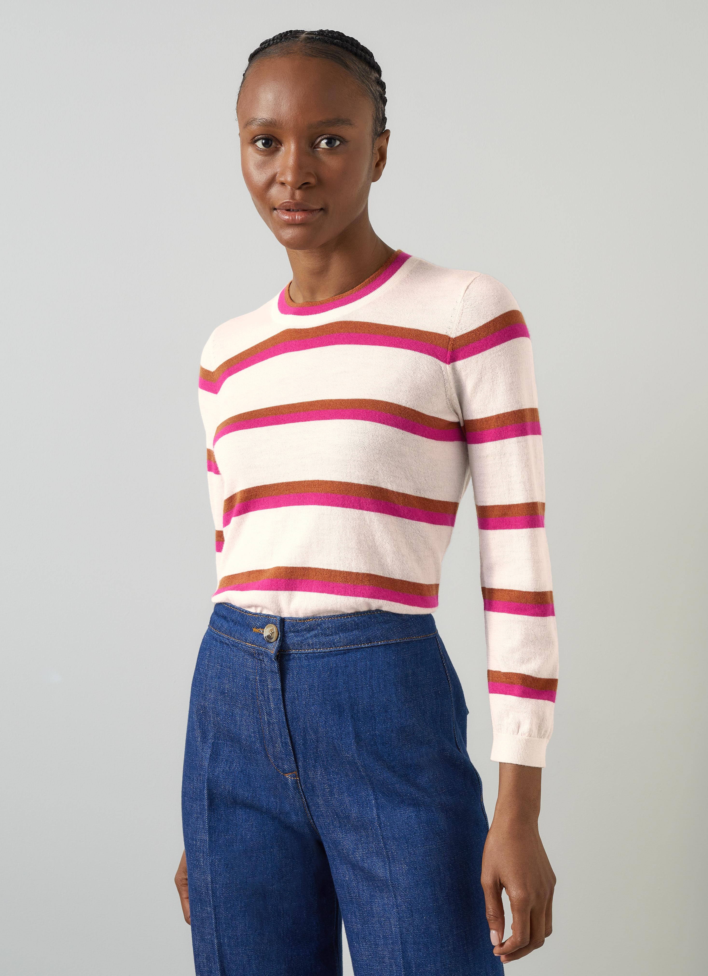 Ashley Pink Multi Cashmere Stripe Knitted Top | Clothing | Sale