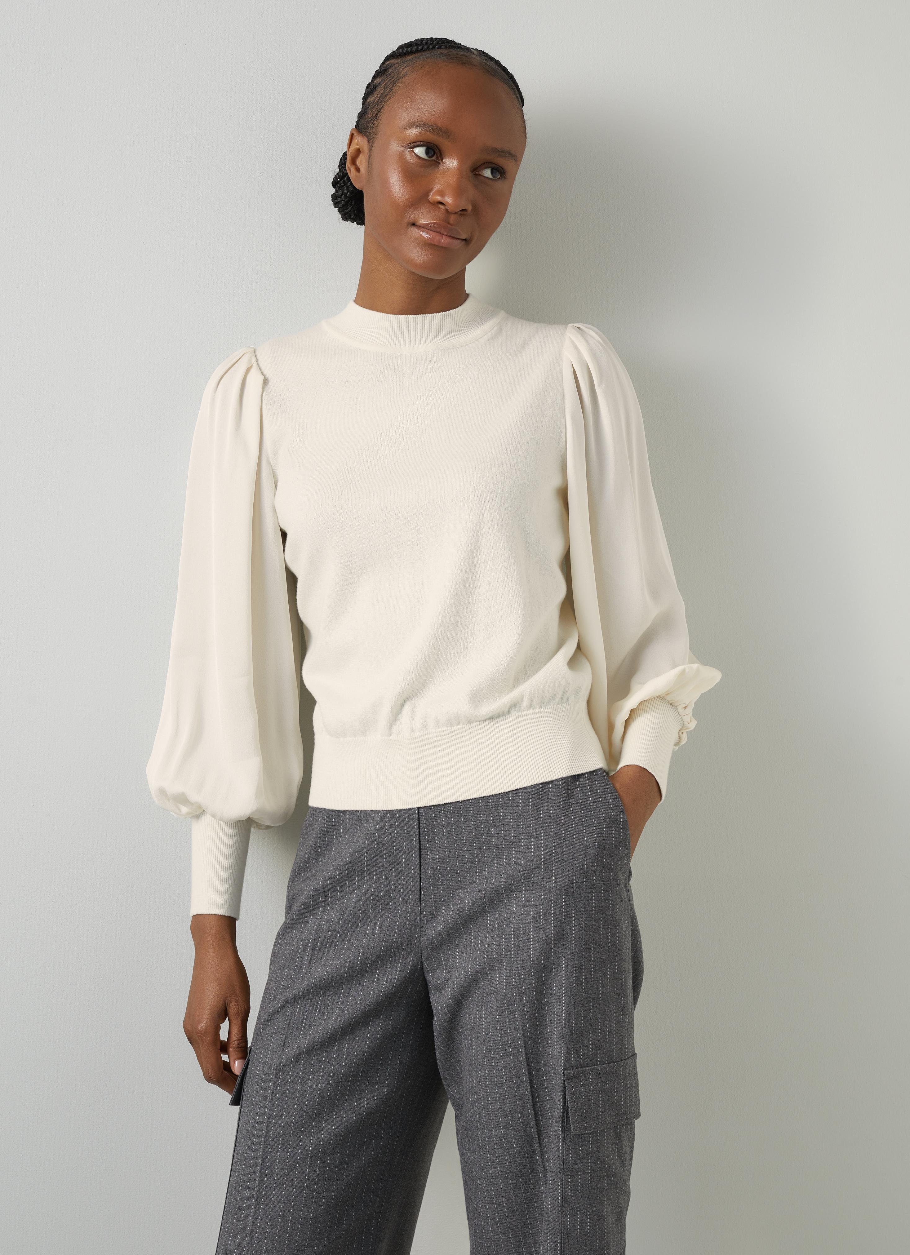 Erica Ivory Mixed Media Knitted Top | Clothing | Sale