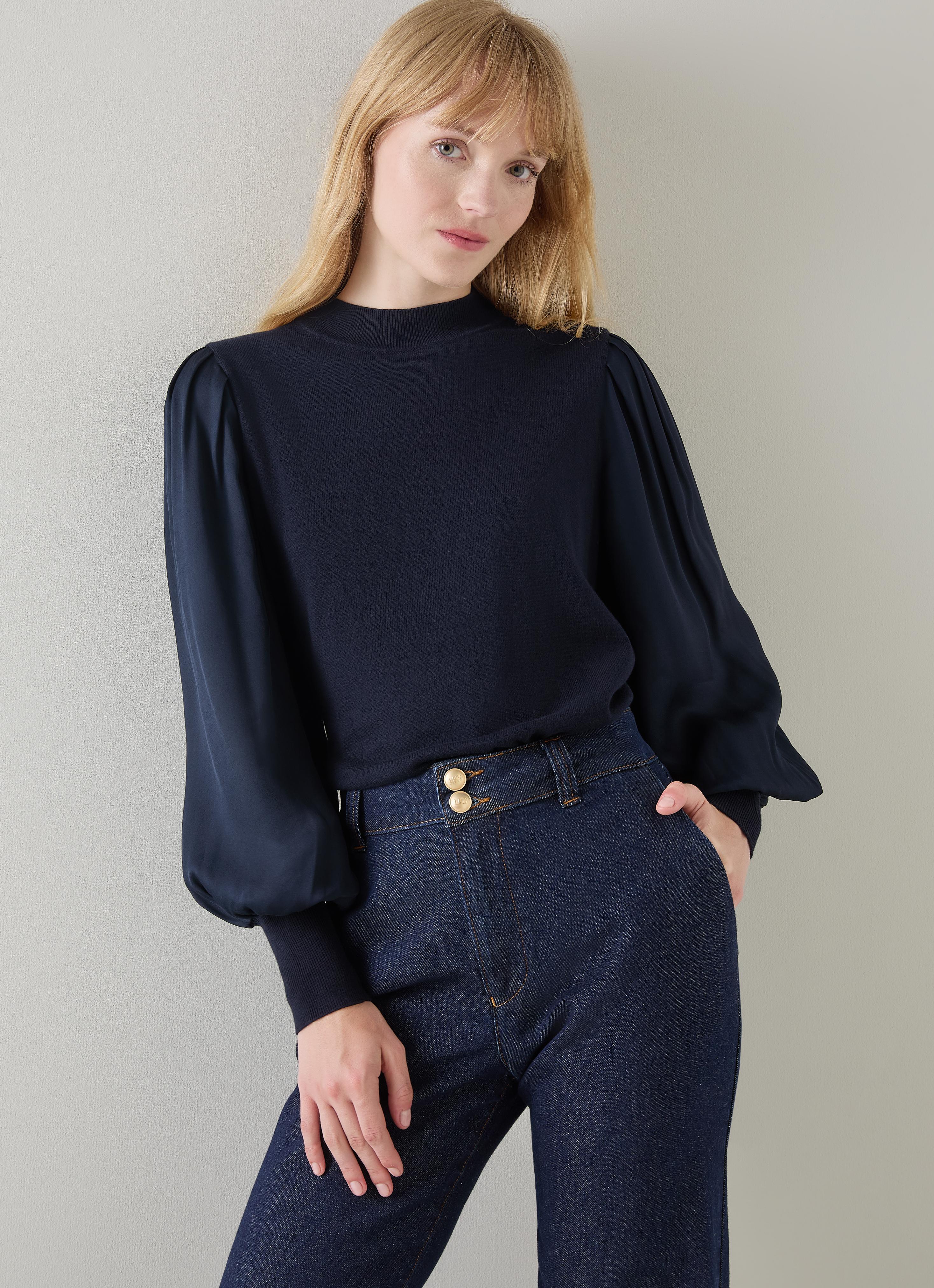 Erica Spring Navy Mixed Media Knitted Top | LKB Conscious