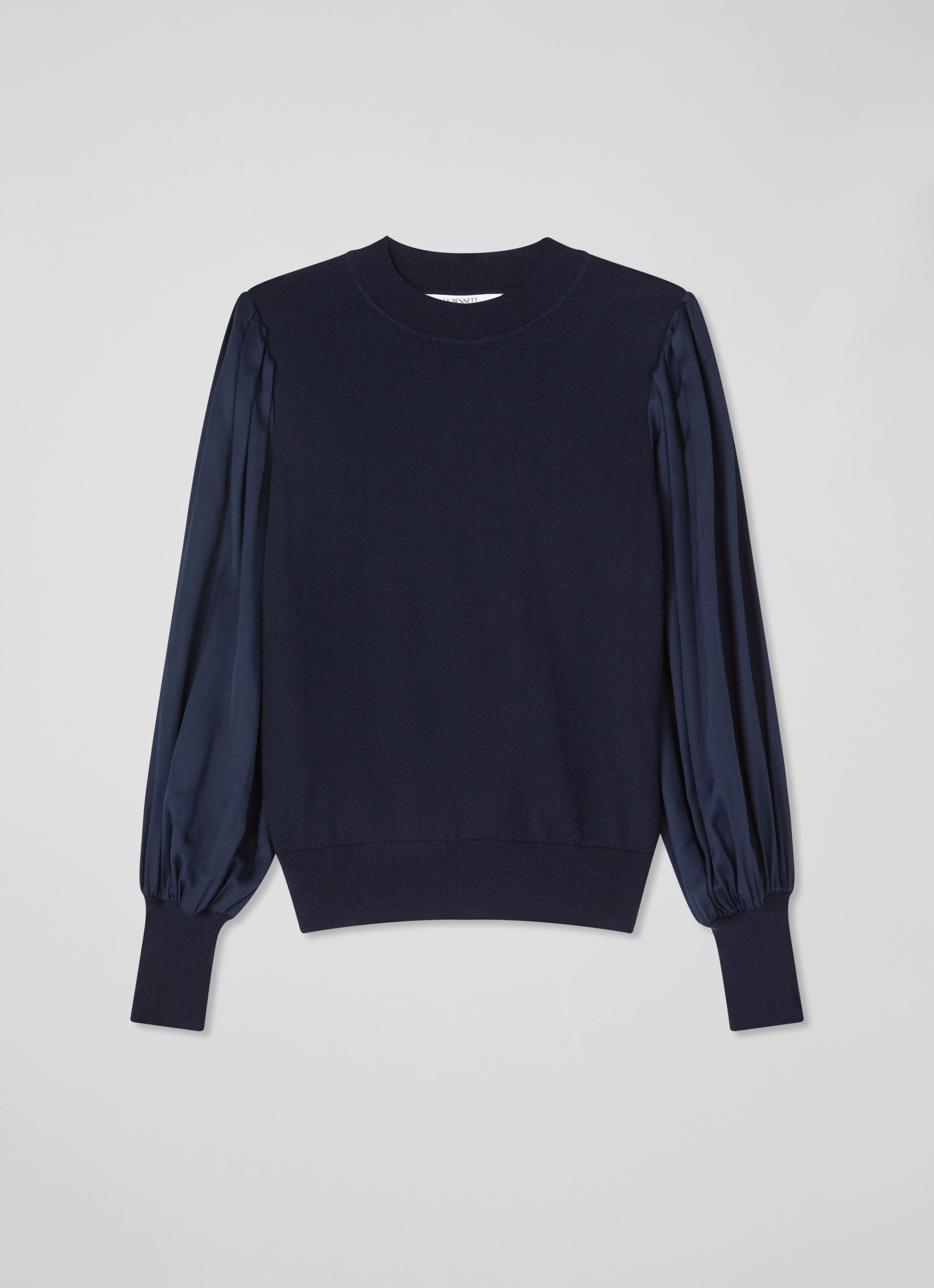 Erica Spring Navy Mixed Media Knitted Top | LKB Conscious