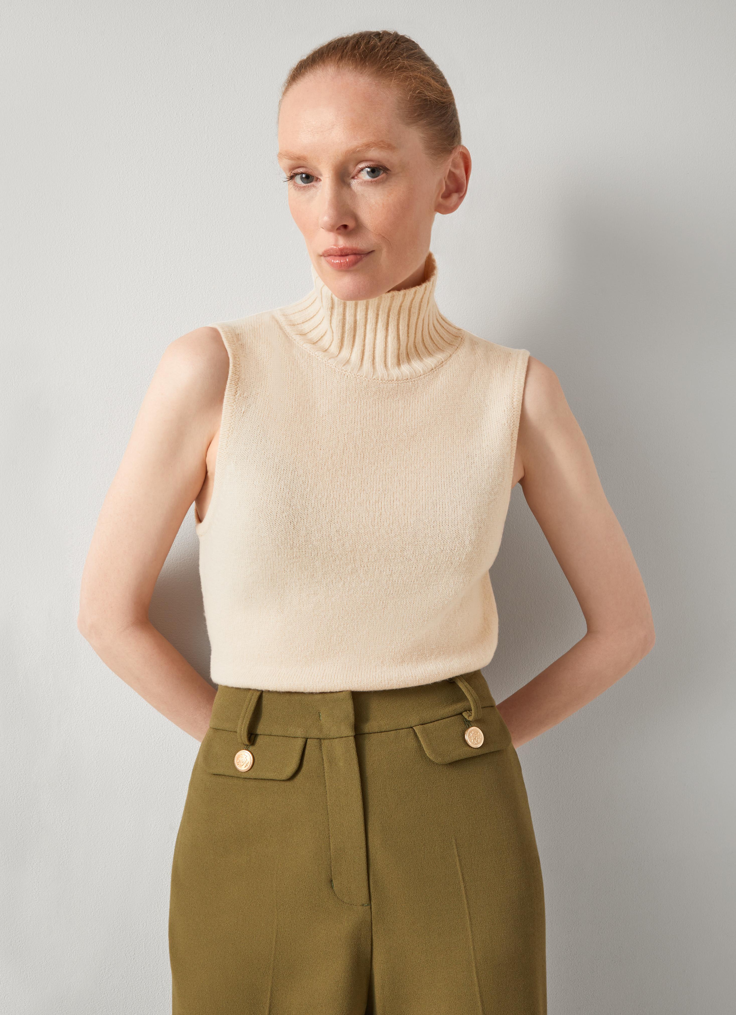 Frances Camel Roll Neck Recycled Nylon Knitted Relaxed Sleeveless Knit